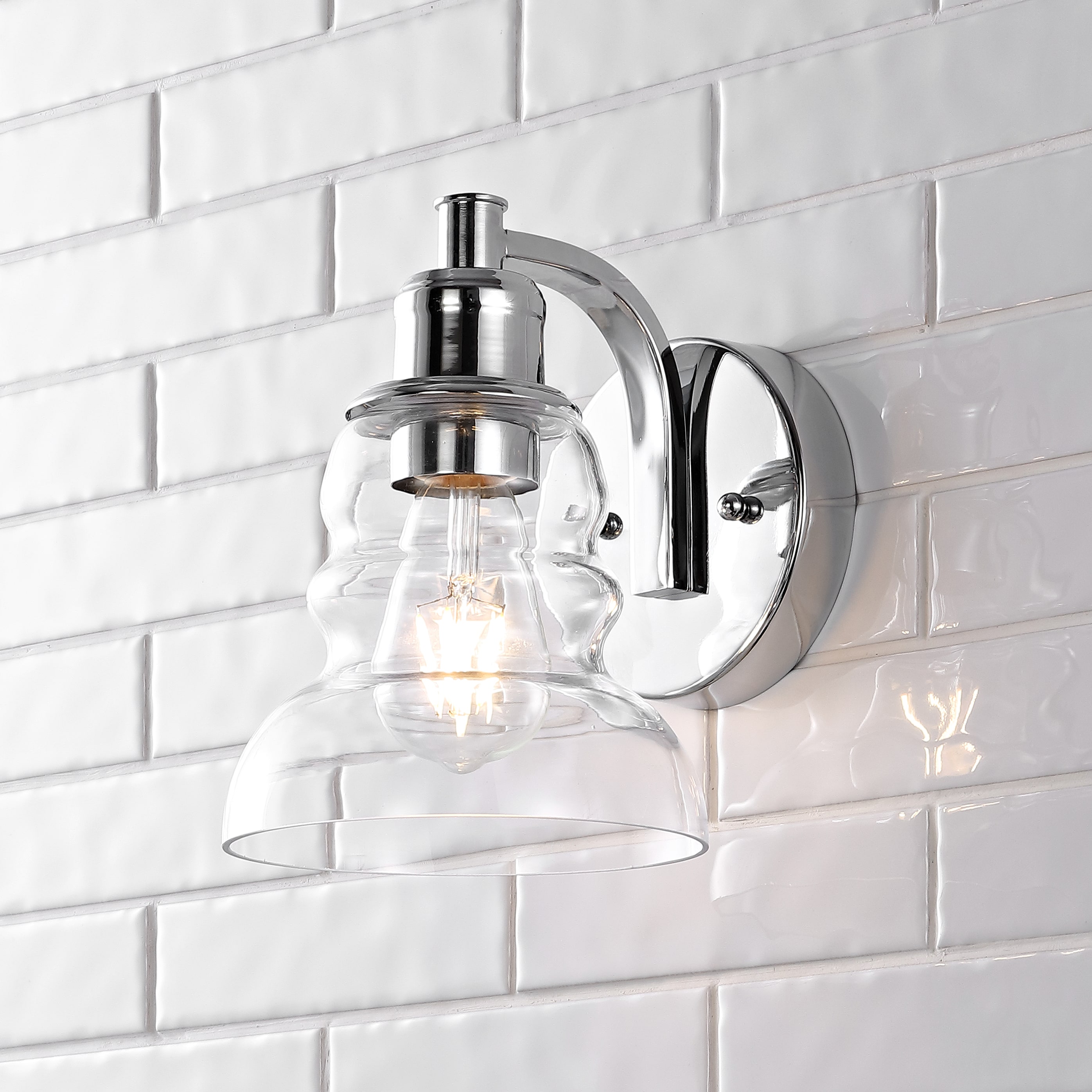 JONATHAN  Y JYL3544B Manhattan Vintage Metal/Glass Industrial Rustic 6.5-in 1 -Light Polished Chrome Farmhouse Vanity light