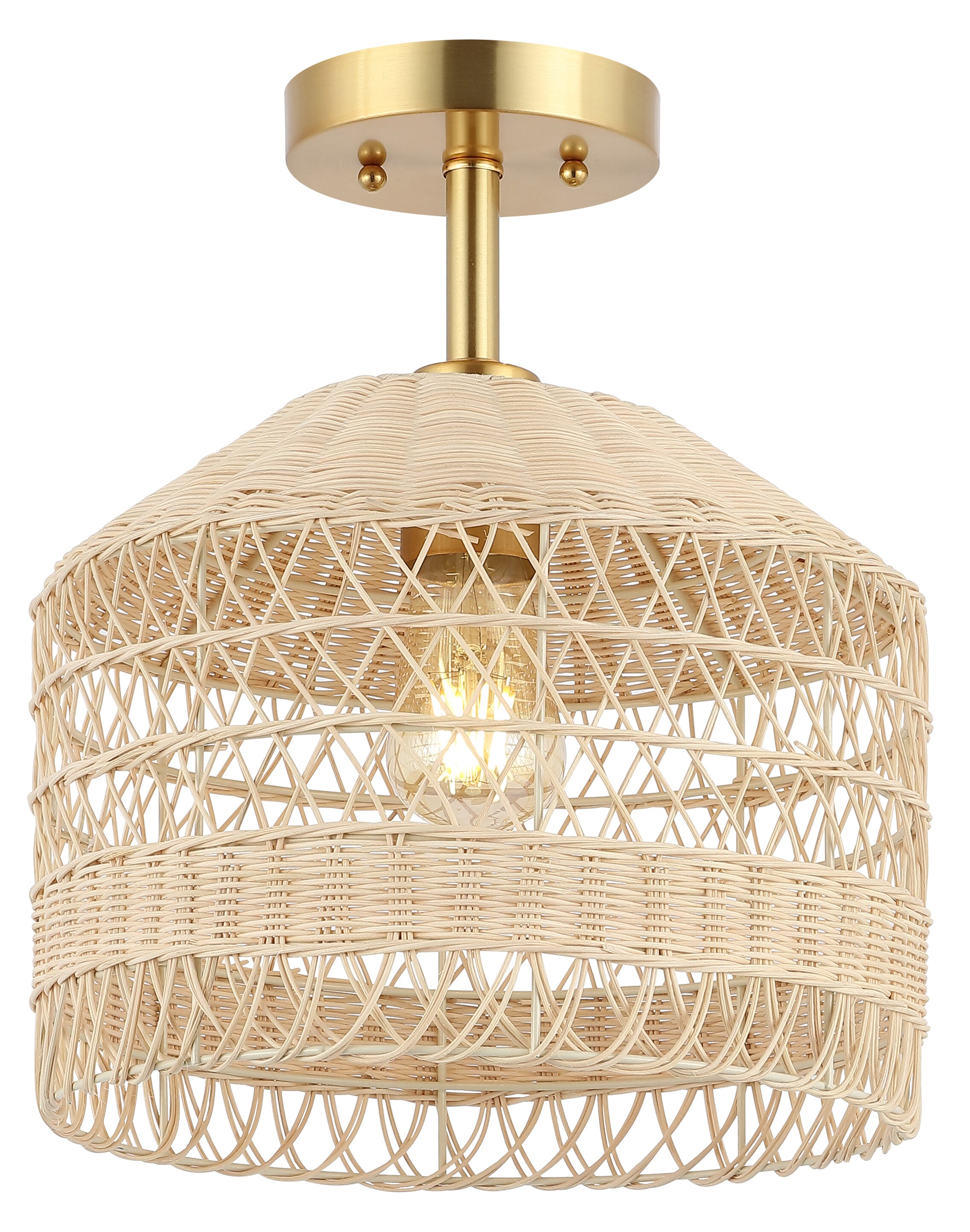 Noyuna 12" Natural Rattan and Gold Flush Mount Light