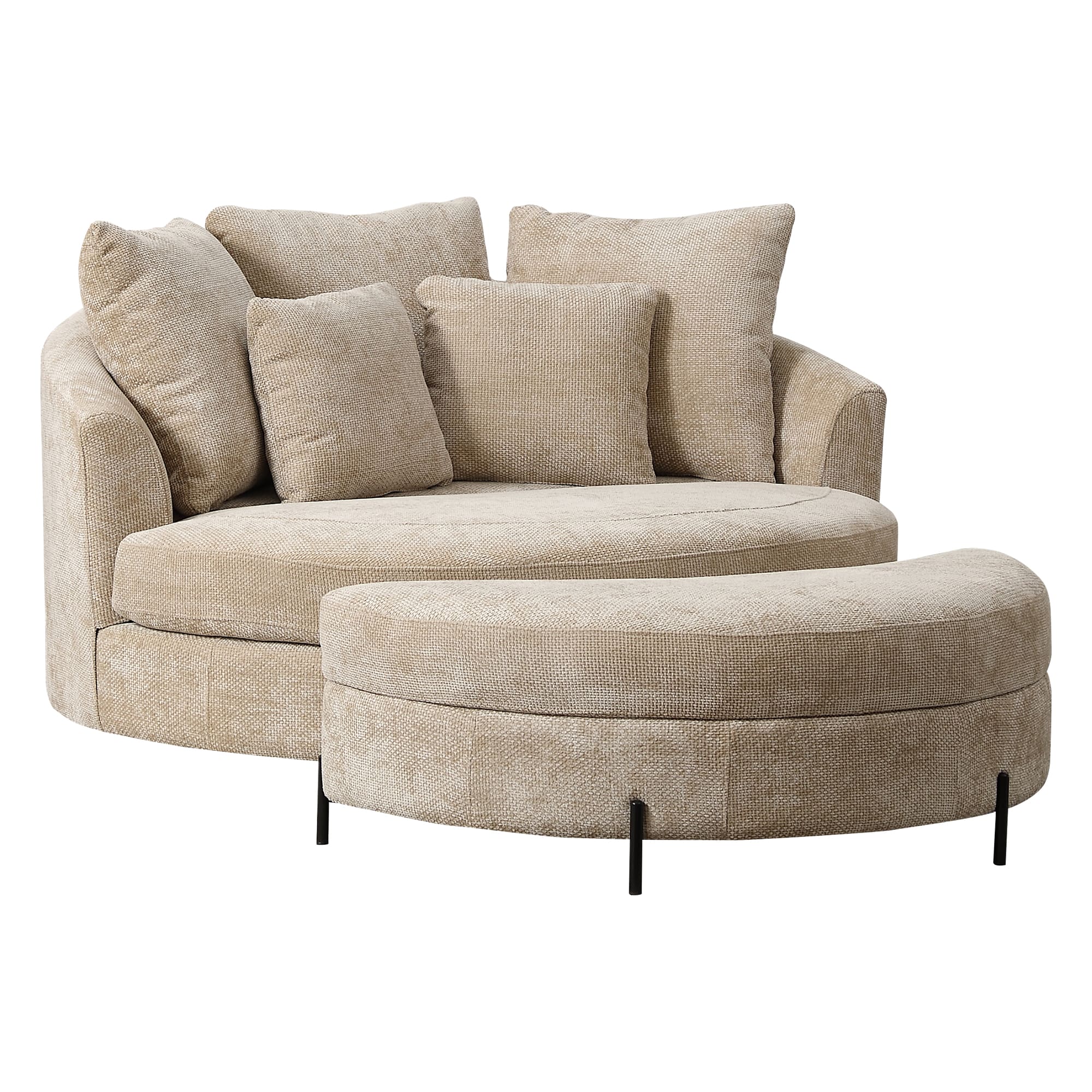 Hrinhom HC-W1105-WHEAT With Ottoman Modern WHEAT Chenille Barrel Chair