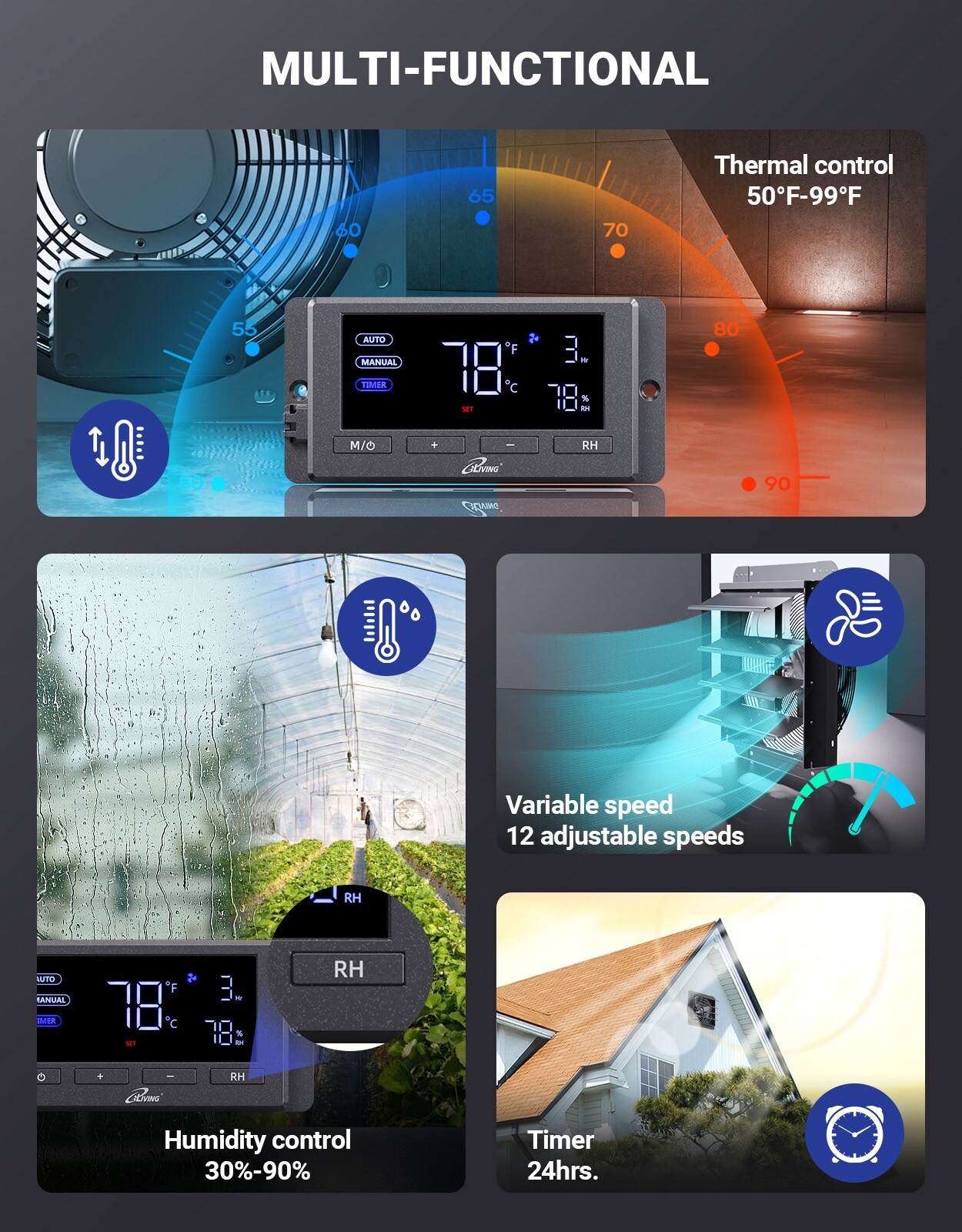 iLIVING ILG8SF16V-DC Wall-Mounted-Fans - View #3