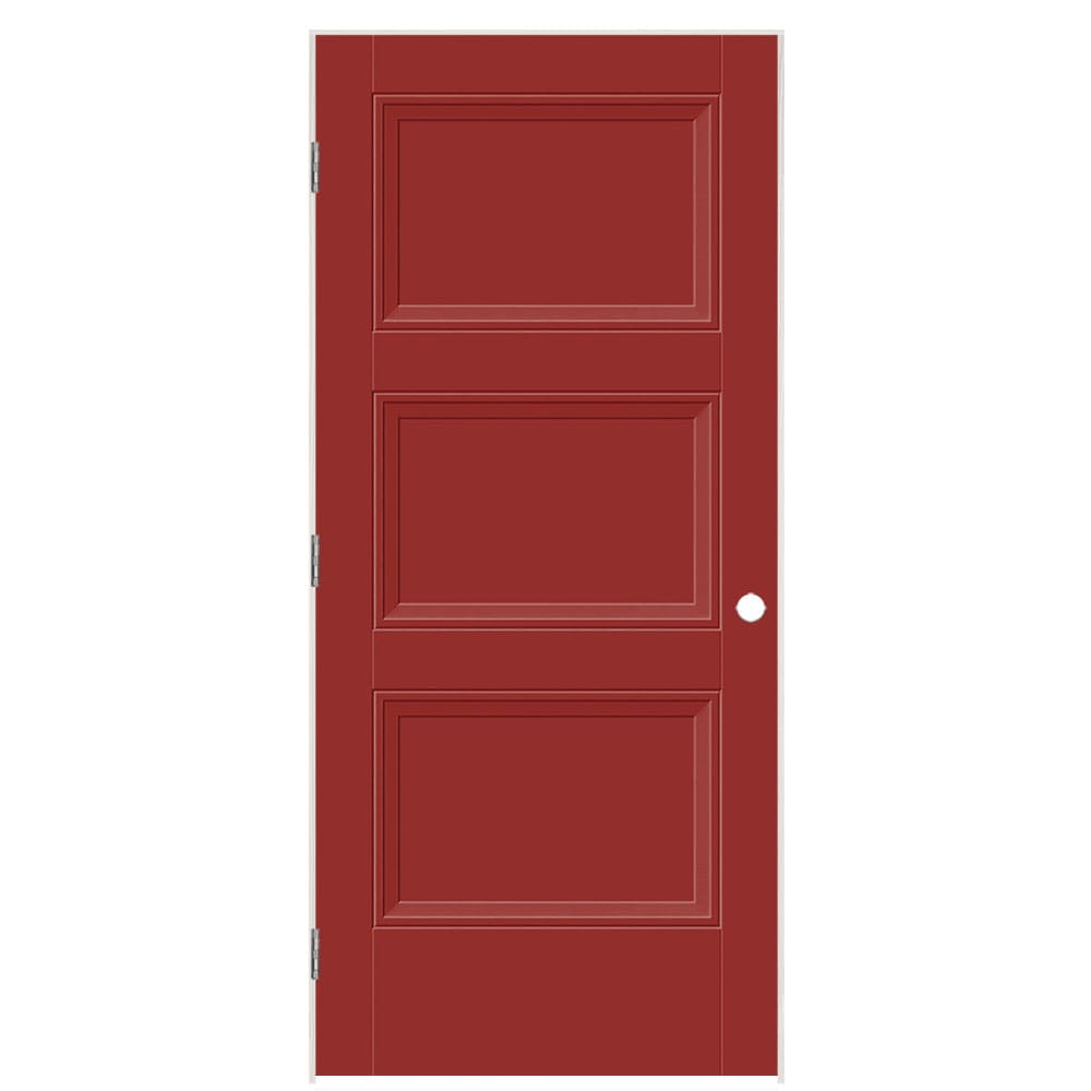 Masonite 1573380 36-in x 80-in Barn Red Solid core 3-panel square Right hand Smooth Prefinished Molded composite Flat Jamb Single Prehung Interior Door