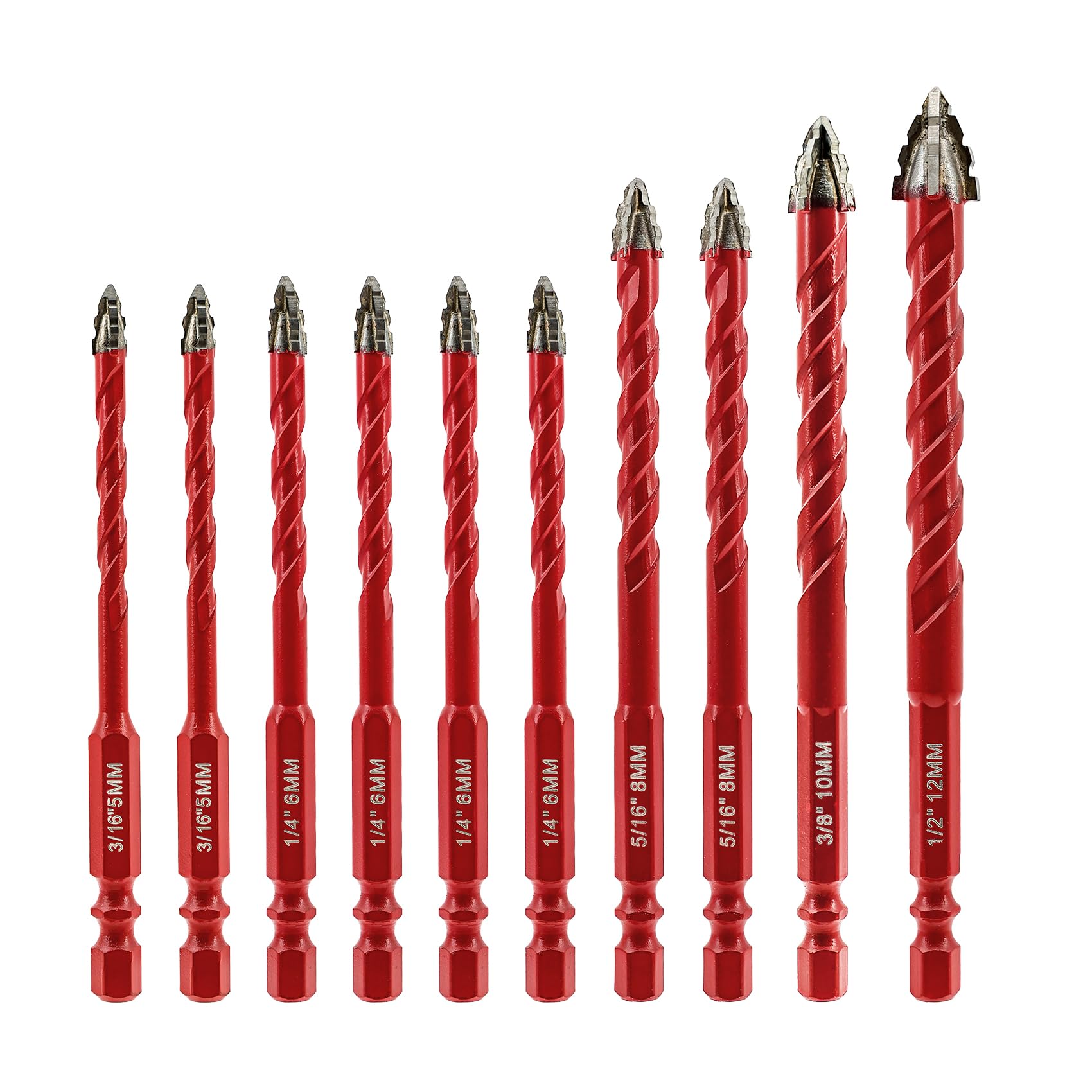SenQWFa  Serrated Masonry Drill Bit Set 10pcs High Strength Twist Drill Bit for Wood Plastic Masonry Ceramic Tile Concrete Marble Sizes Three