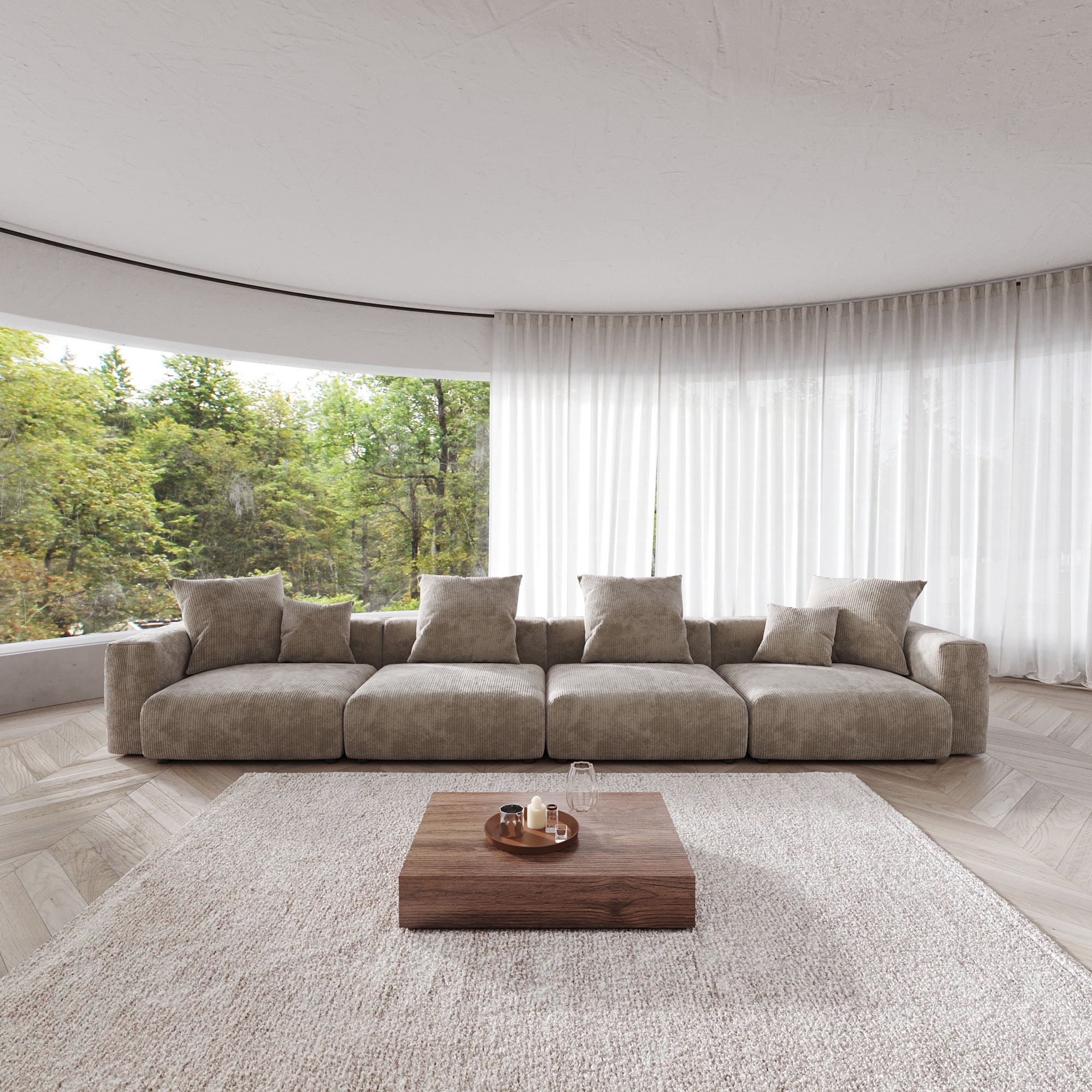BuotiqHom DH-S4-126BR 175-in Casual Brown Sectional