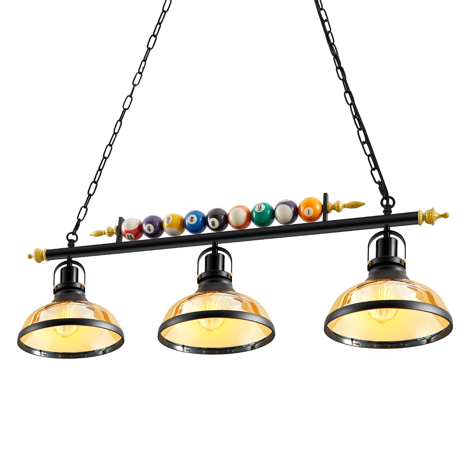 Lukvuzo  Adjustable Pool Table Light Fixture for 7 to 8 Foot Billiard Tables Glass Shade Multicolor Ball Design for Game Room Bar Cafe Club Set