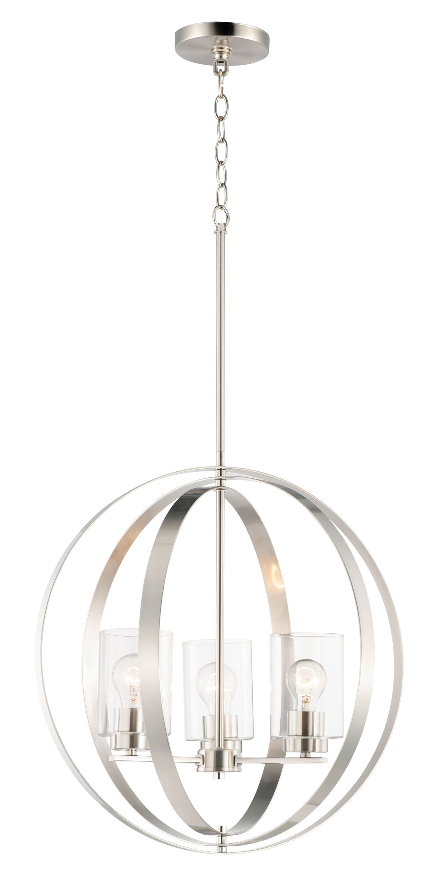 Maxim Lighting 25254CLSN Sentinel 3 -Light Satin Nickel Transitional Clear glass Globe Medium Hanging Pendant light