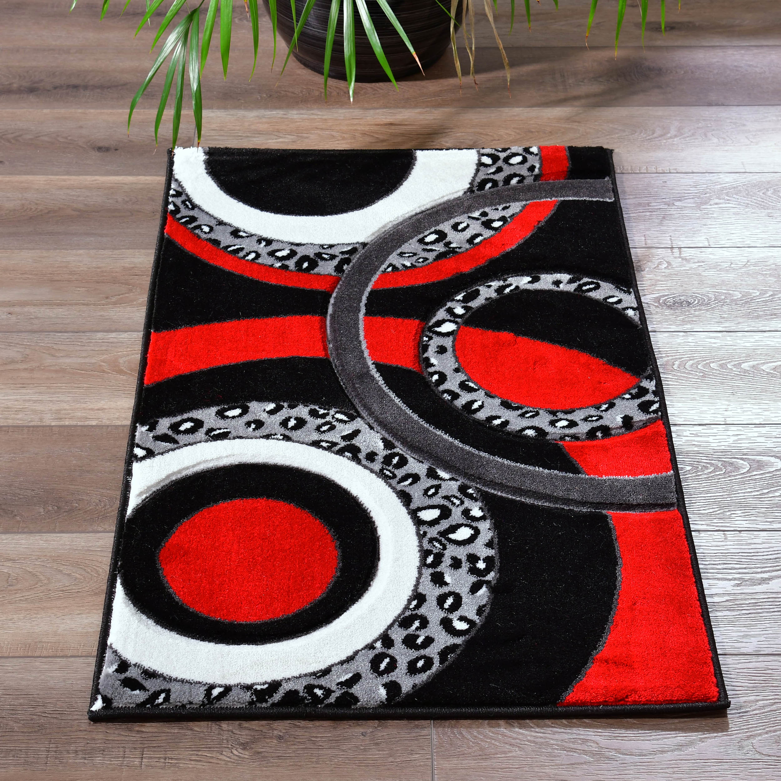 MDA Rugs OR1723 Orelsi 2 x 3 (ft) Polypropylene Black/Red Rectangular Indoor Abstract Area rug