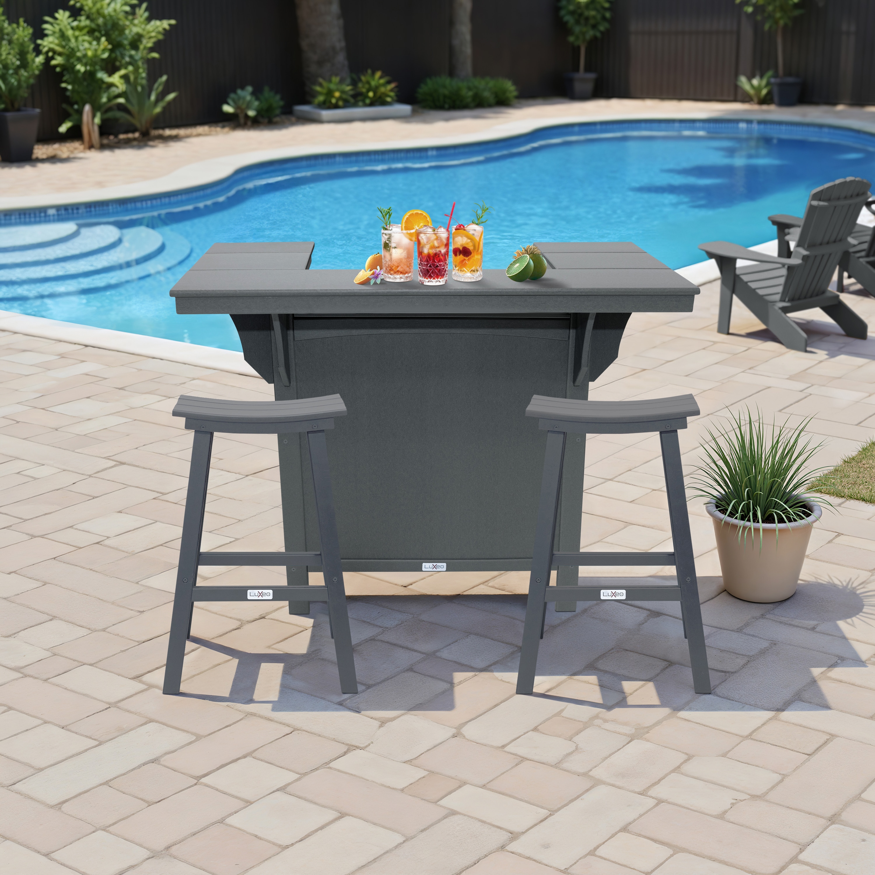 LuXeo 1660-GRY2-SBC Bailey-Cabo Serving Bar, 3-Piece Gray Plastic Patio Bar