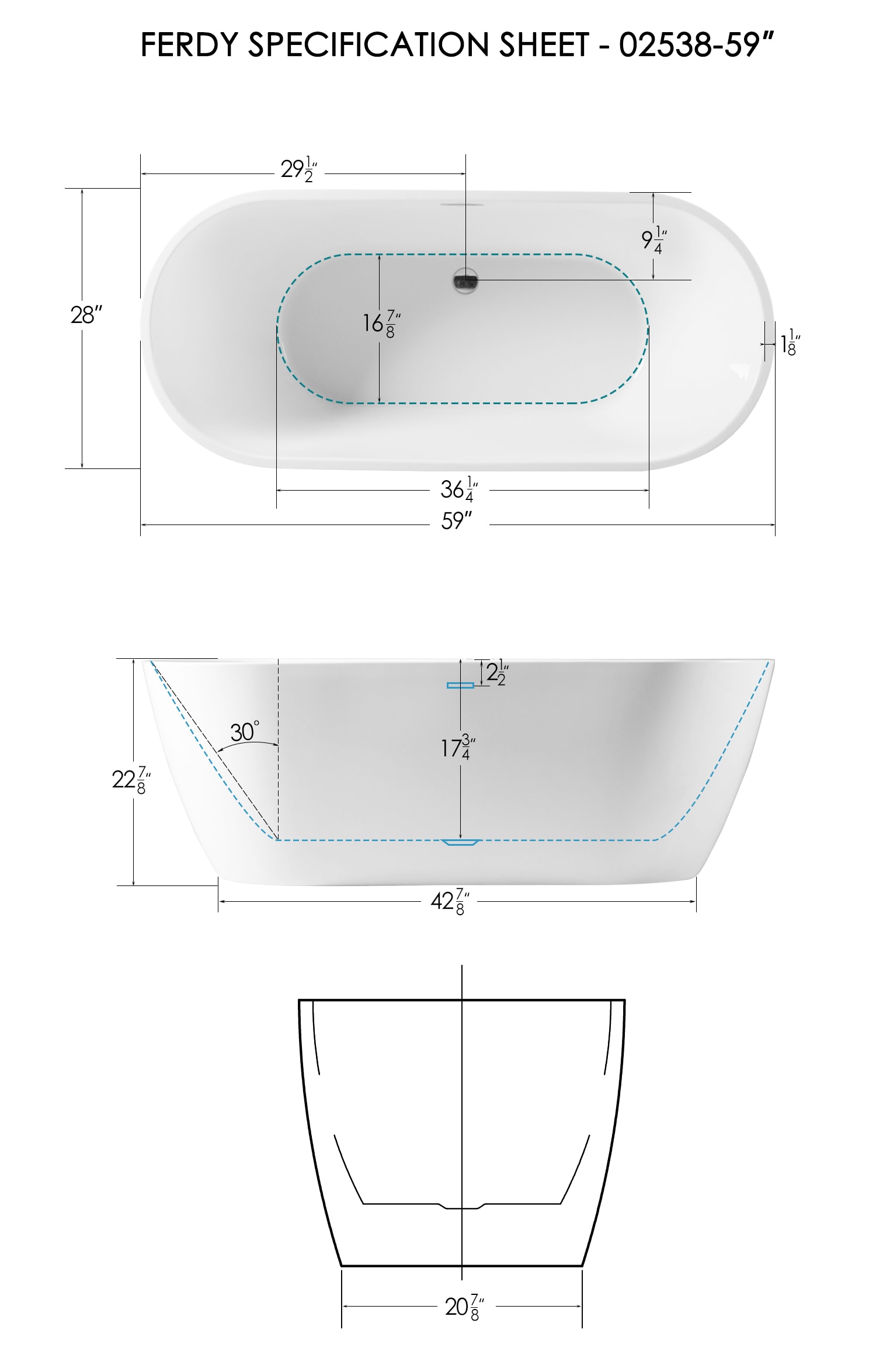 FerdY Bali 28-in x 59.1-in White Acrylic Oval Freestanding Soaking ...