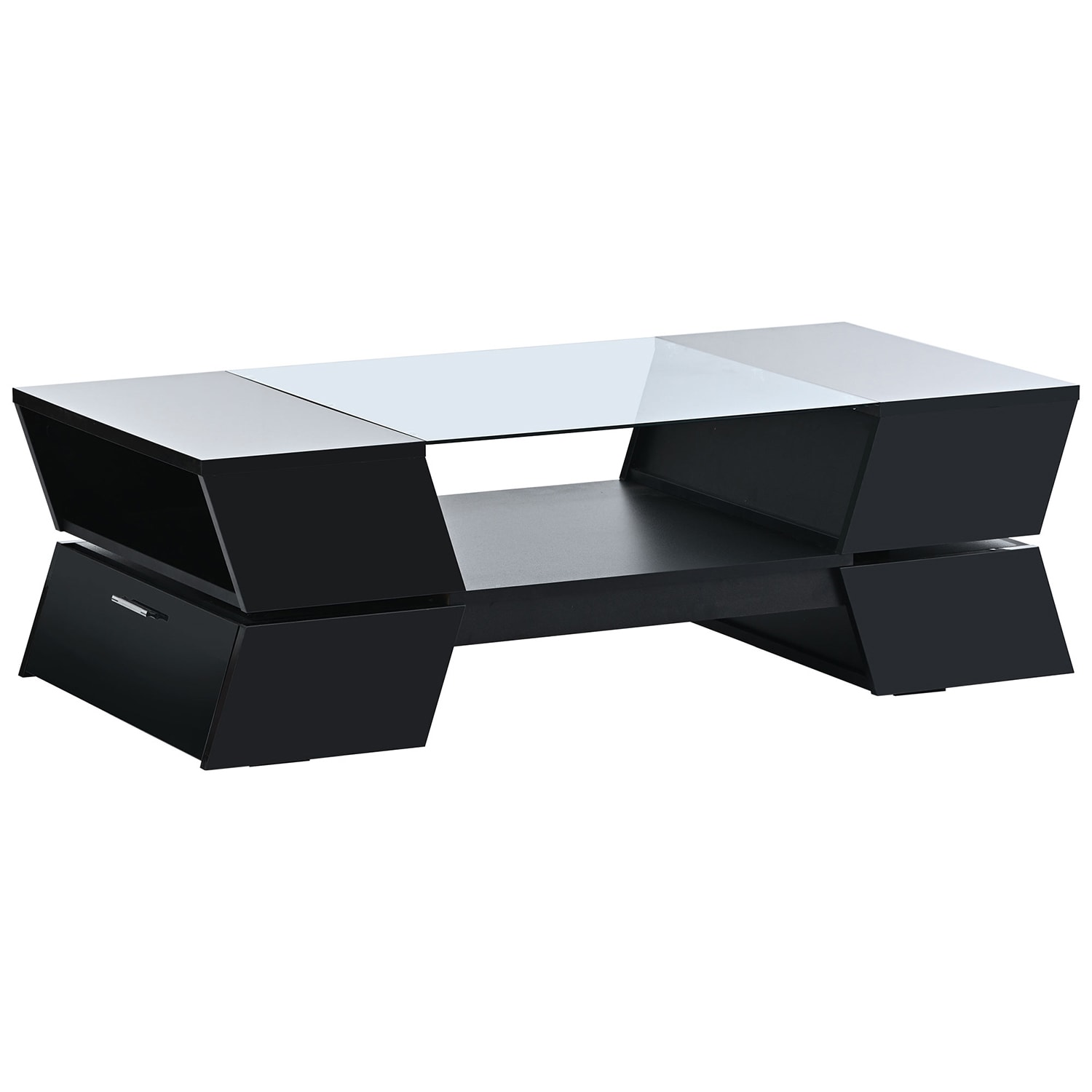 SINOFURN SYA250033EO Glass Glass Casual Coffee Table with Storage