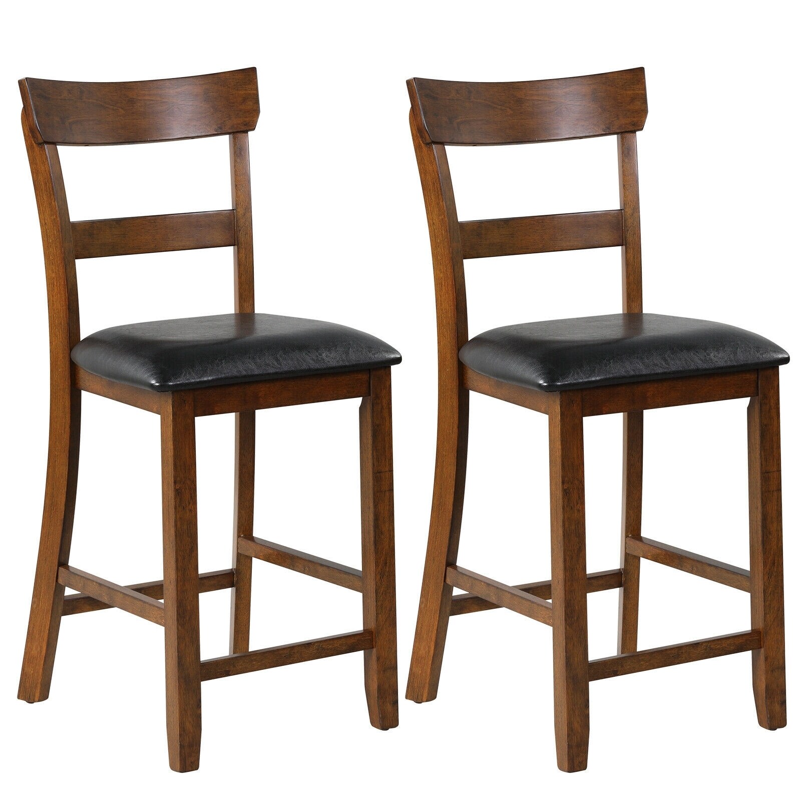 Slickblue D-CO-00676WH Set of 2 Brown and Black Counter Height Chairs 25.5 Inch H PVC Leather Seat Foam Cushion Rubber Wood Frame for Kitchen Dining Cafe