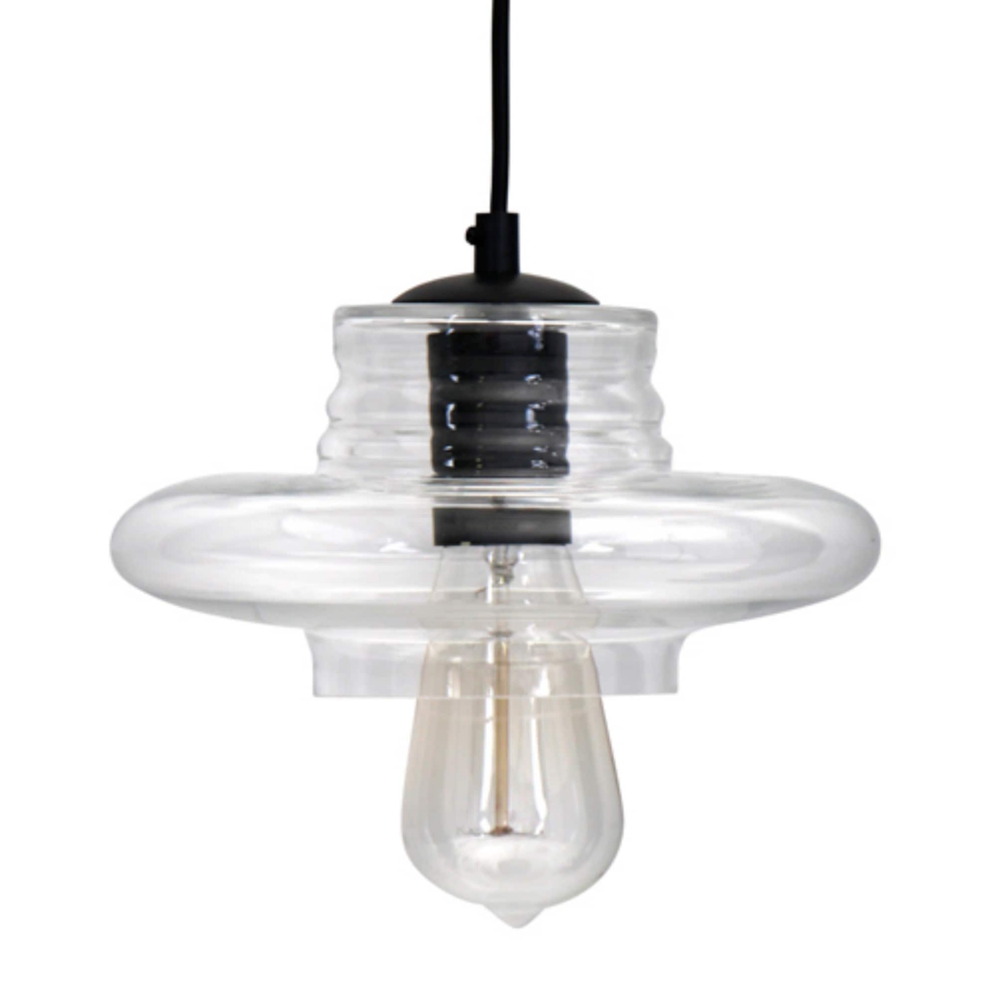 JUSHUA Clear Glass Pendant Light with Ribbed Shade 60-Watt Edison Bulb and up to 60 inches Cord