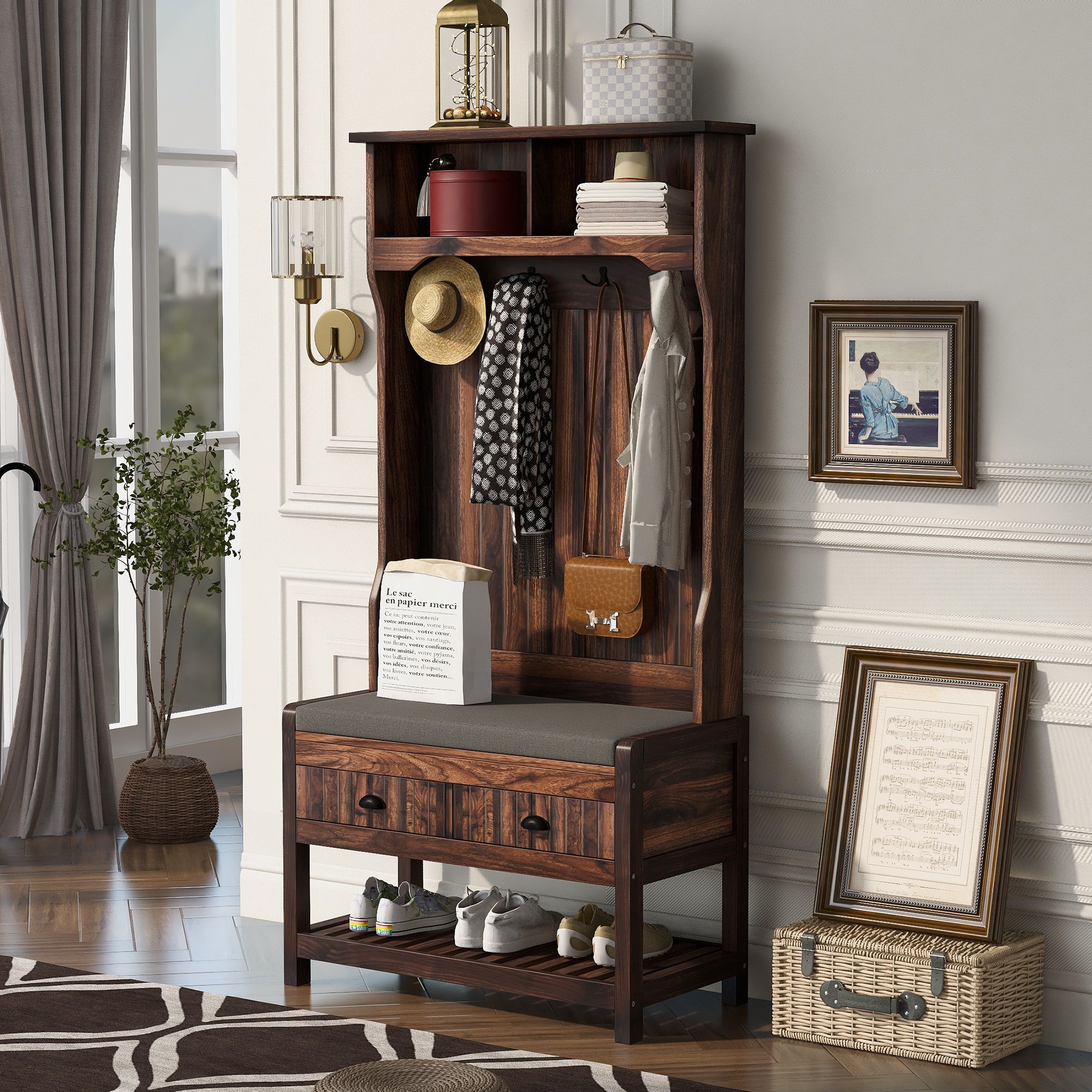 Yiekholo LL-1849AAD Casual 40.1-in Brown Wood Hall Tree