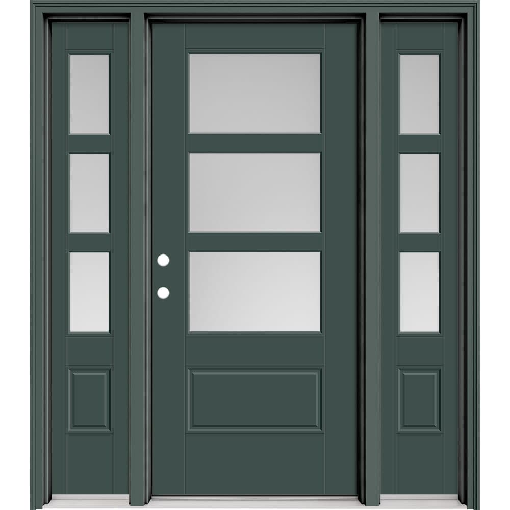Masonite 640234 M-Protect 64-in x 80-in x 4-9/16-in Fiberglass 3/4 lite Right-hand inswing Evergreen Painted Prehung Slab Front Door with Sidelights with Brickmould Solid core