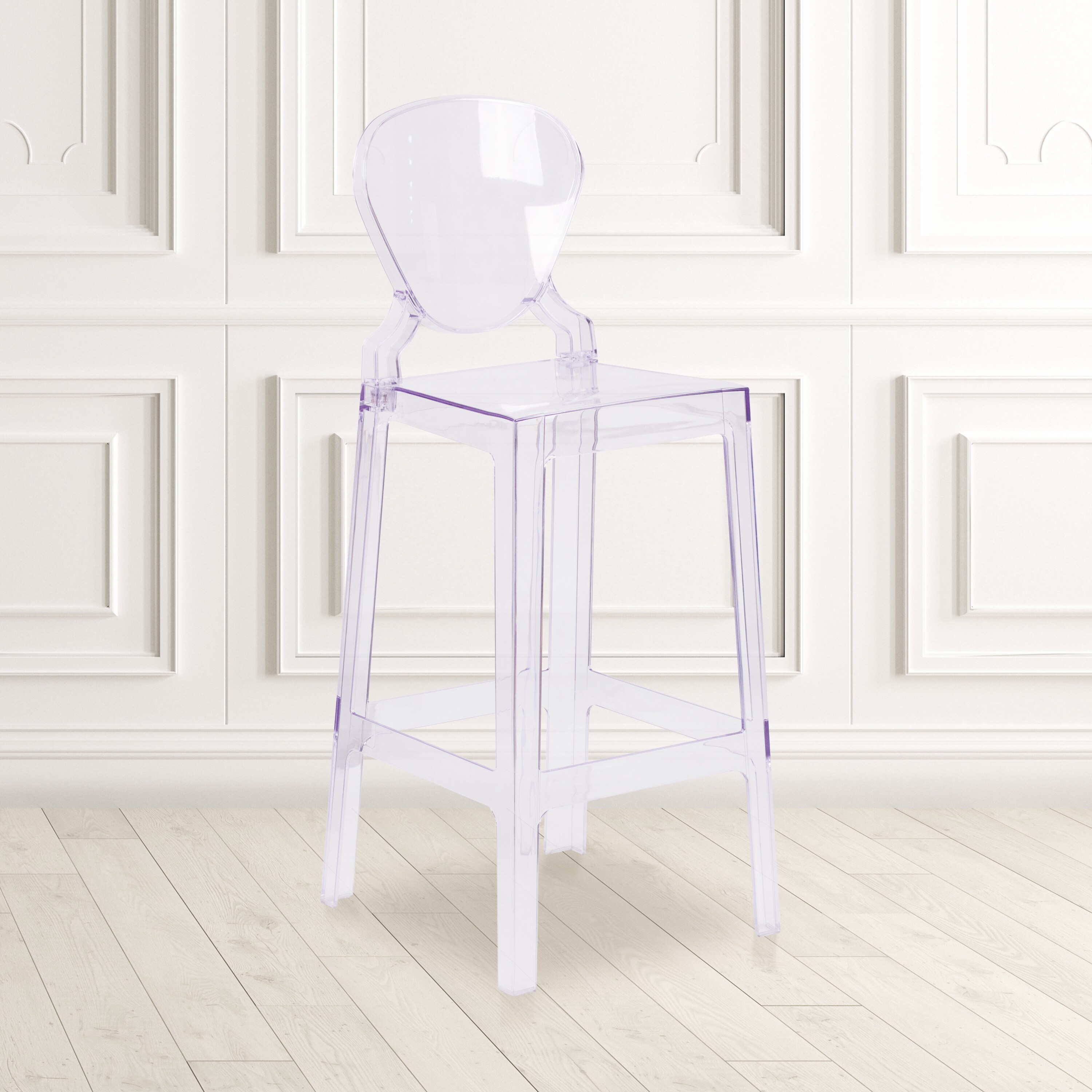 Flash Furniture 889142087434 McKenna 4 Pk. Ghost Barstool with Tear Back in Transparent Crystal