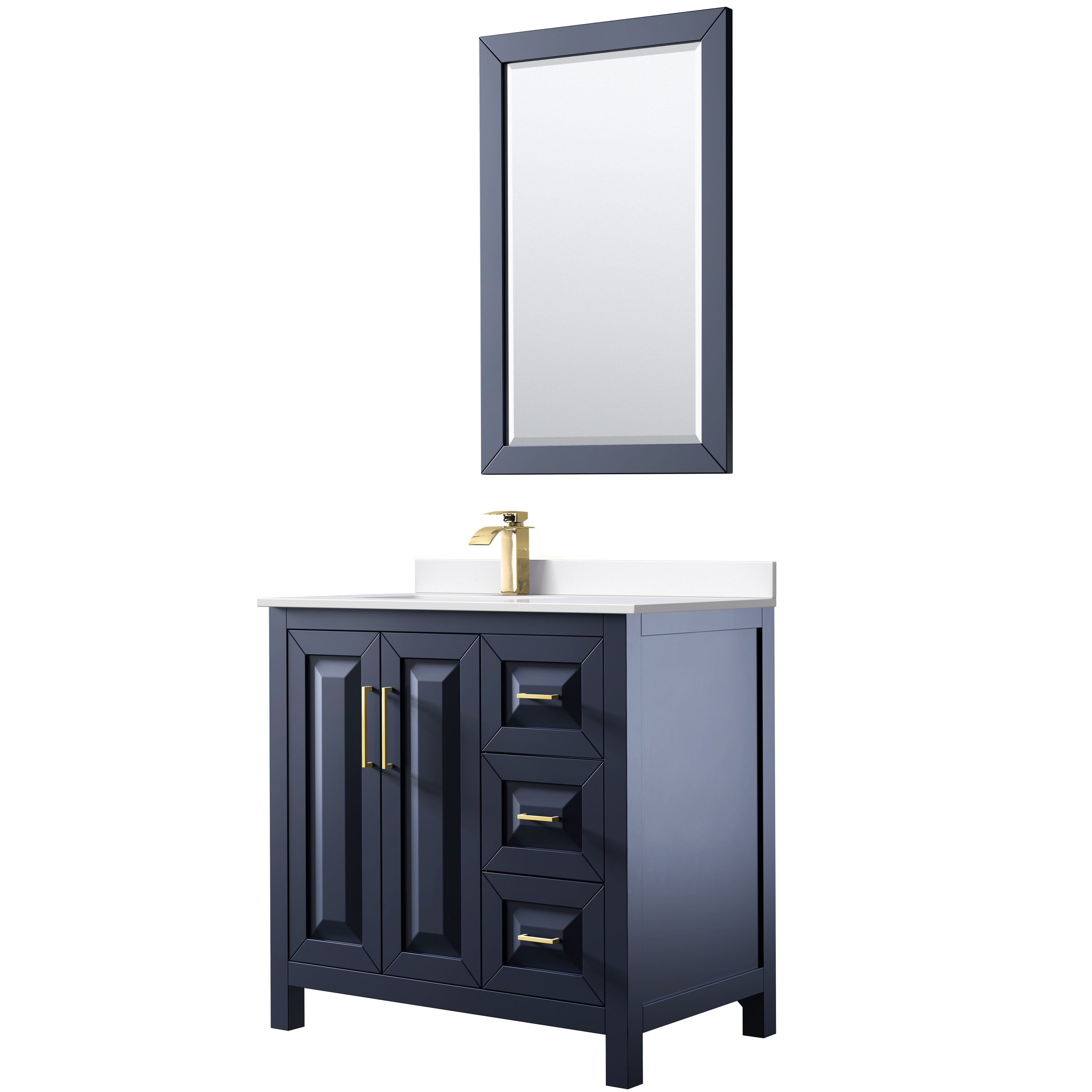 Wyndham Collection WCV252536SBLWCUNSM24 Daria 36-in Dark Blue Undermount Single Sink Bathroom Vanity with White Cultured Marble Top (Mirror Included)