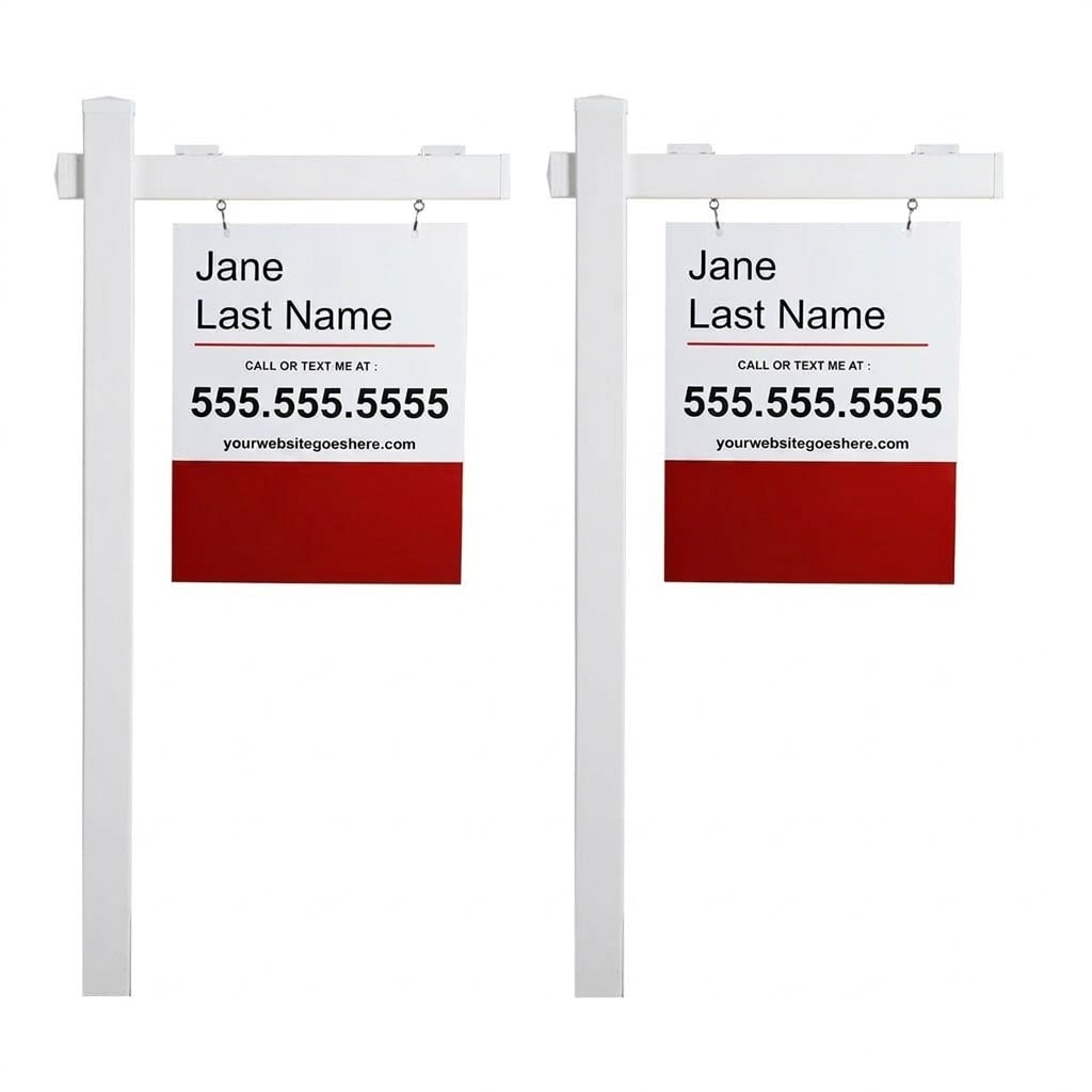 Phyfalip  Vinyl PVC Real Estate Sign Post 6ft Tall White 4x4x72 Inch Yard Sign Post with 36 Inch Arm Holds 24 Inch Sign Flat Cap Heavy Duty Steel