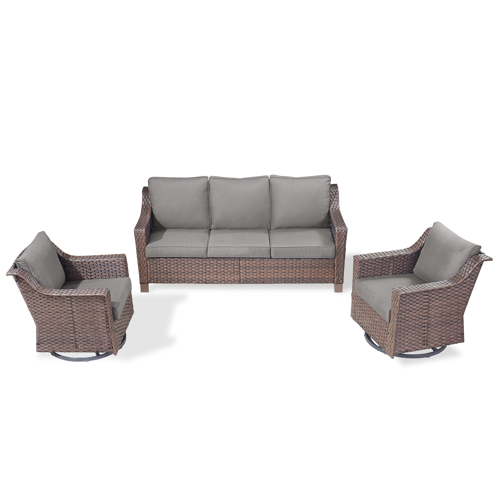Rilyson FSLRBR1320-3 3 -Piece Wicker Patio Sofa Conversation Set with Gray Cushions