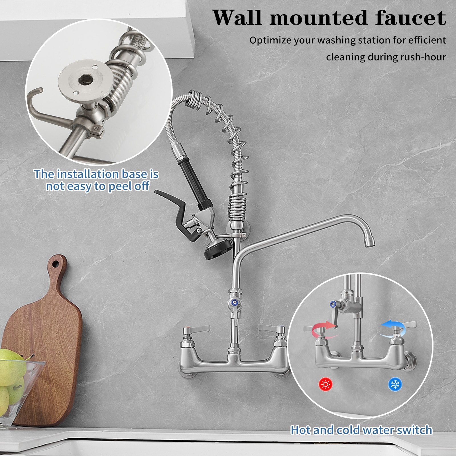 Brushed Nickel 2-Handle Wall Mount Pre-Rinse Kitchen Faucet