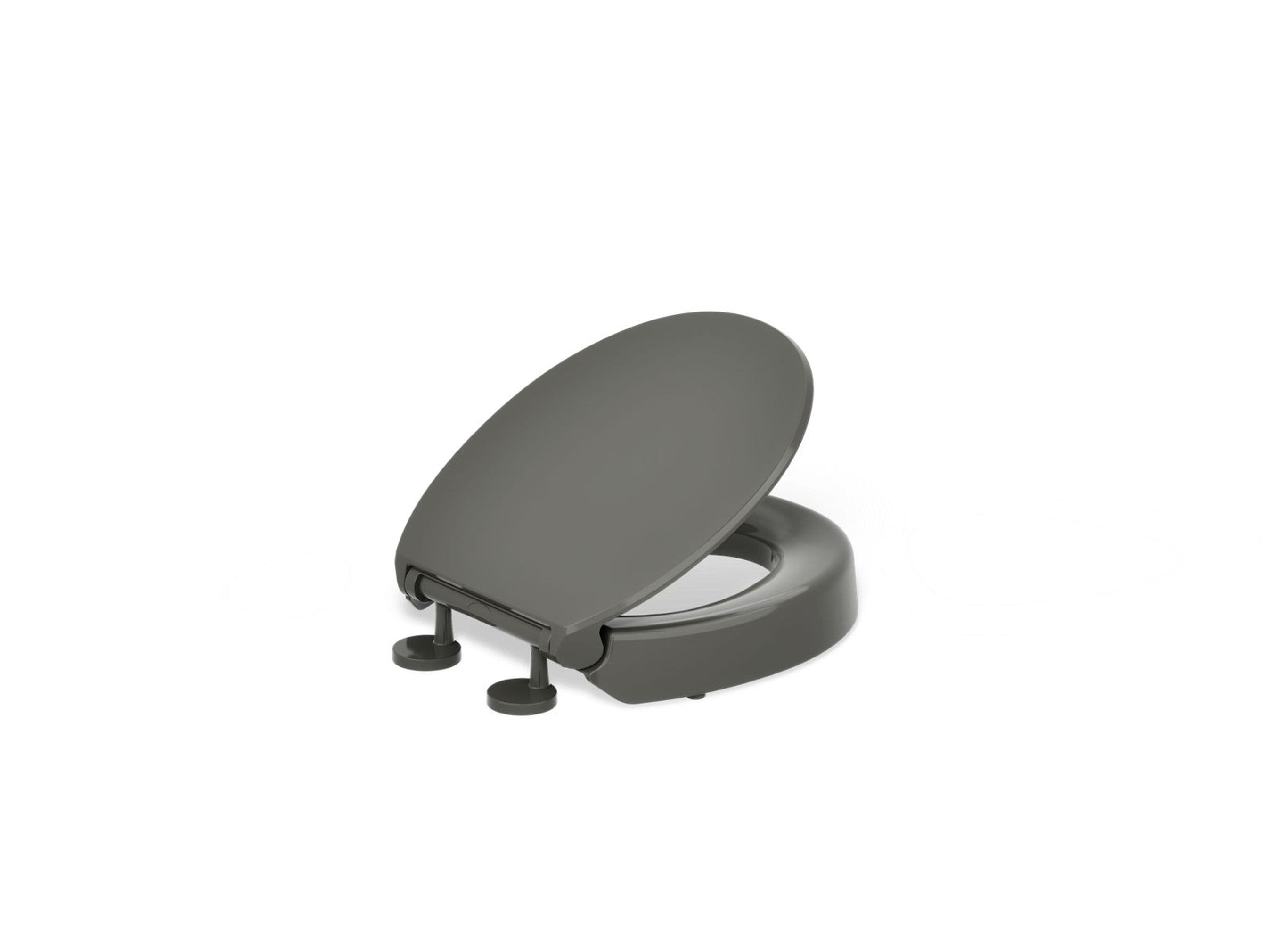 KOHLER Hyten Plastic Thunder Grey Round Soft Close Padded Toilet Seat