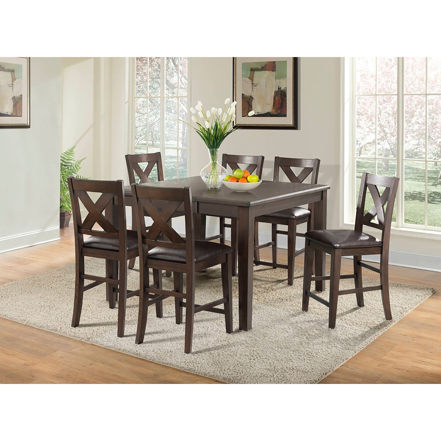 Cambridge 982005-7PC1-BRW Medium Brown Contemporary/Modern Dining Room Set with Rectangular Table (Seats 6)