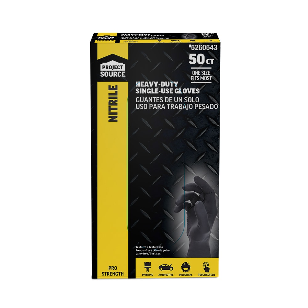 Project Source 50 Count Disposable Nitrile Heavy Duty Glove in Black | PSGPNB50CT