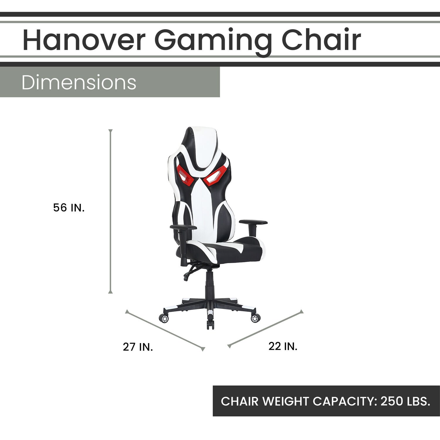 Hanover Commando Ergonomic Gaming Chair with Adjustable GAS Lift Seating Lumbar and Neck Support Black/Blue