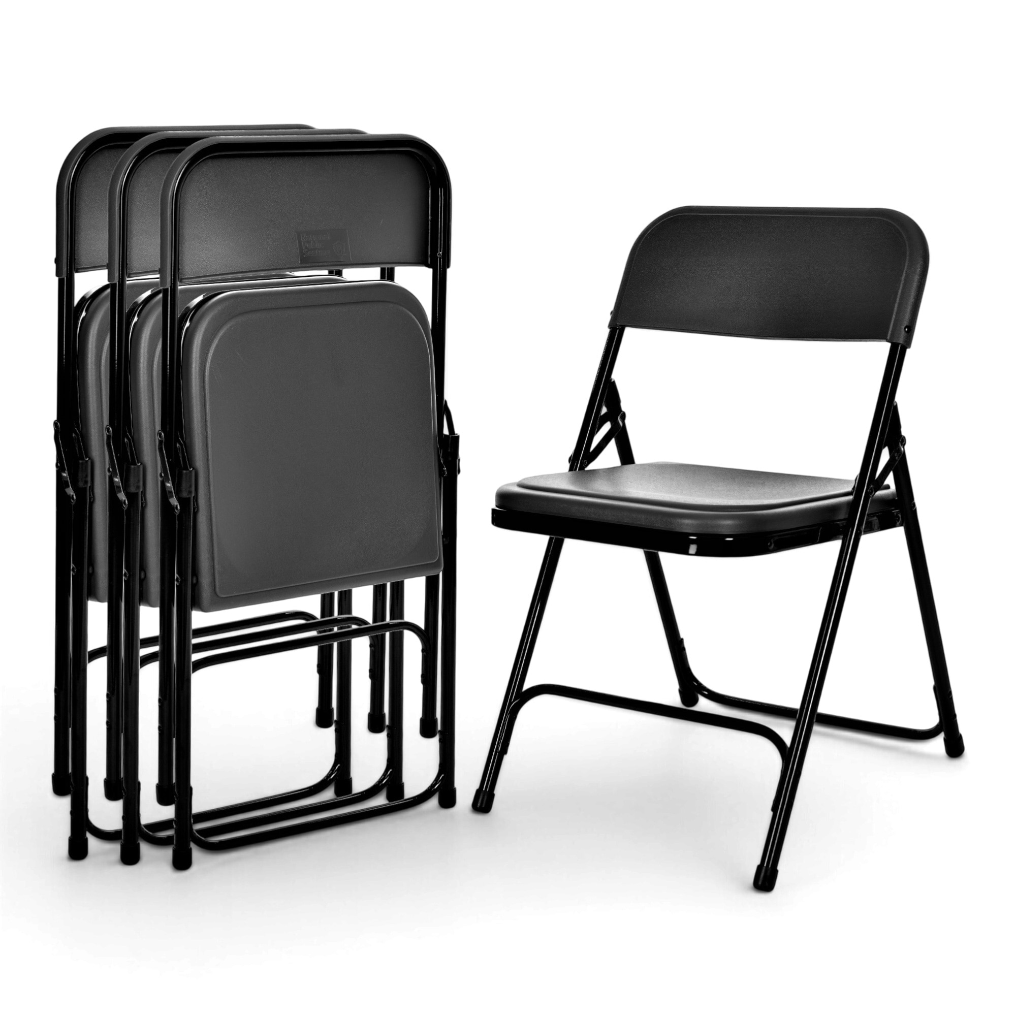 Hampden Furnishings - 4 -Pack Black Metal Frame Plastic Seat Indoor, Outdoor Standard Folding Cha...