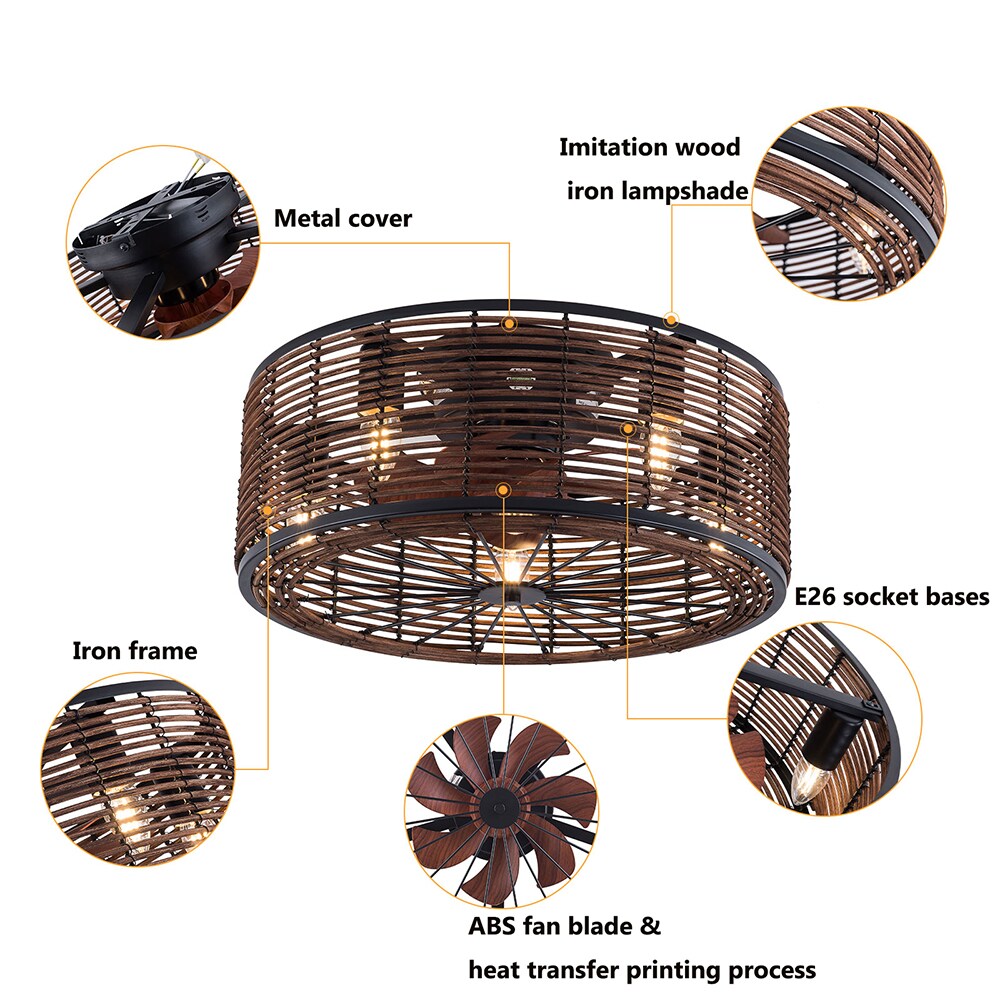Oukaning 5-Light 18.5-in Vintage Farmhouse Brown Cage Indoor Flush 