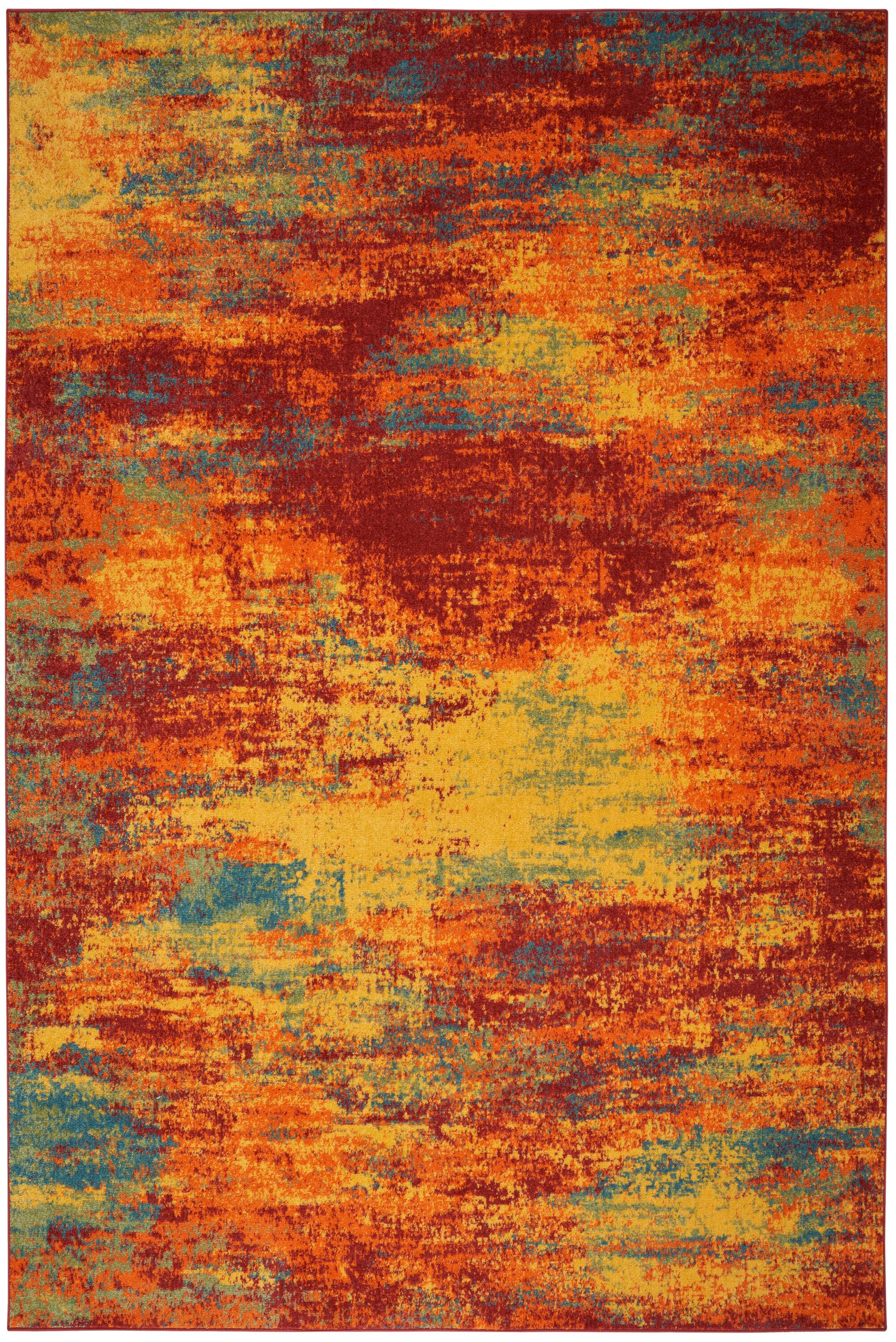 Flame Red and Yellow Synthetic 4' x 6' Area Rug