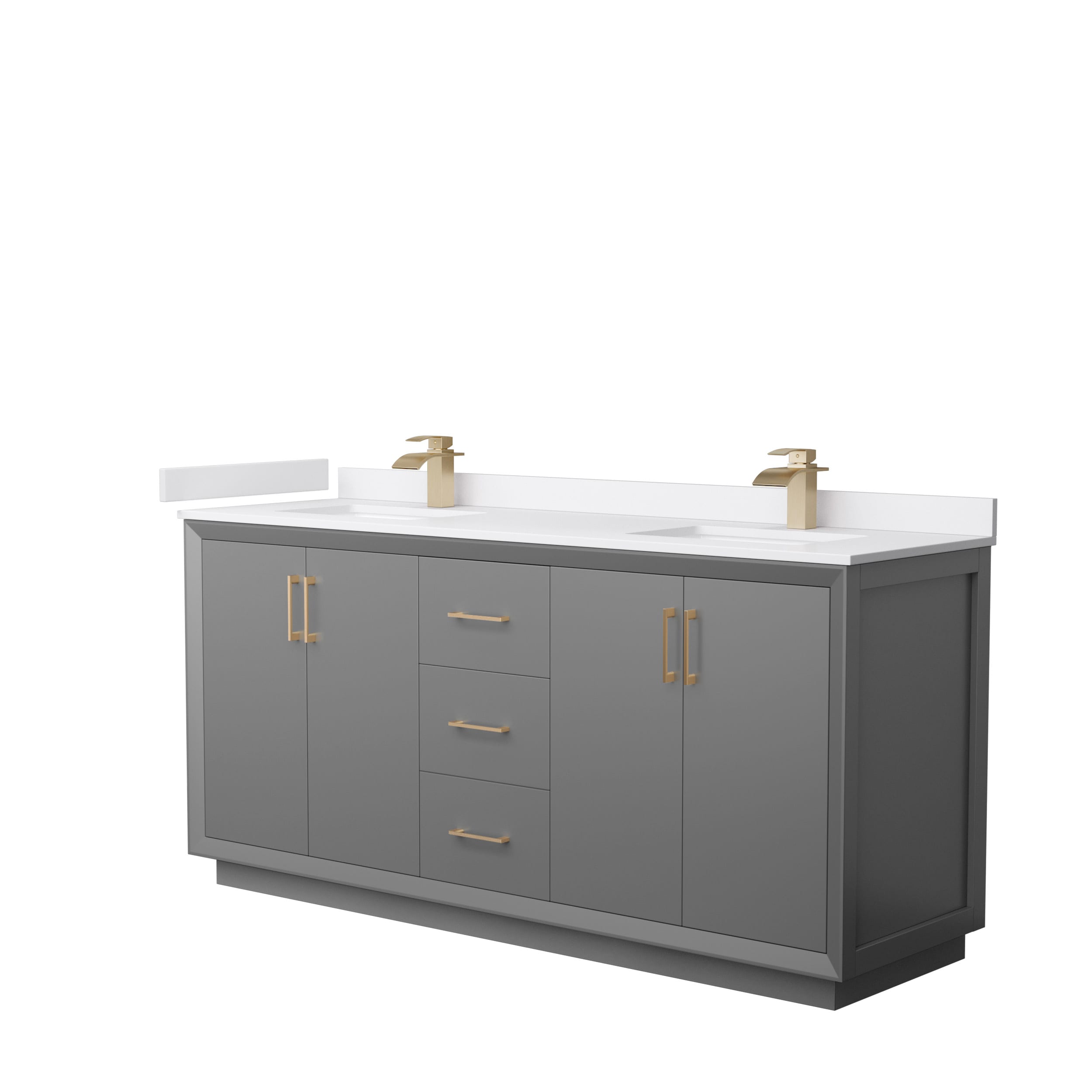 Wyndham Collection WCF414172DGZWCUNSMXX Strada 72-in Dark Gray with Satin Bronze Trim Undermount Double Sink Bathroom Vanity with White Cultured Marble Top