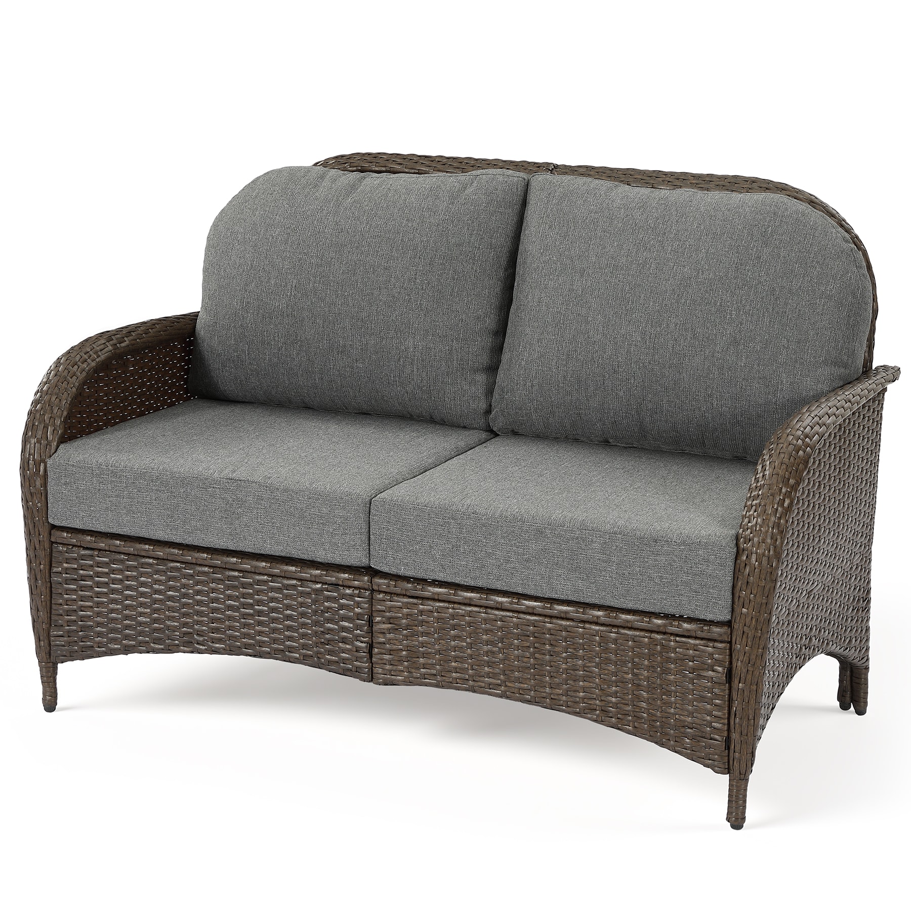 LITTLE TREE LWLT-DB002P-1P 52.4 Inch W Outdoor Wicker Patio Loveseat with Thicked Gray Cushions and Iron Frame