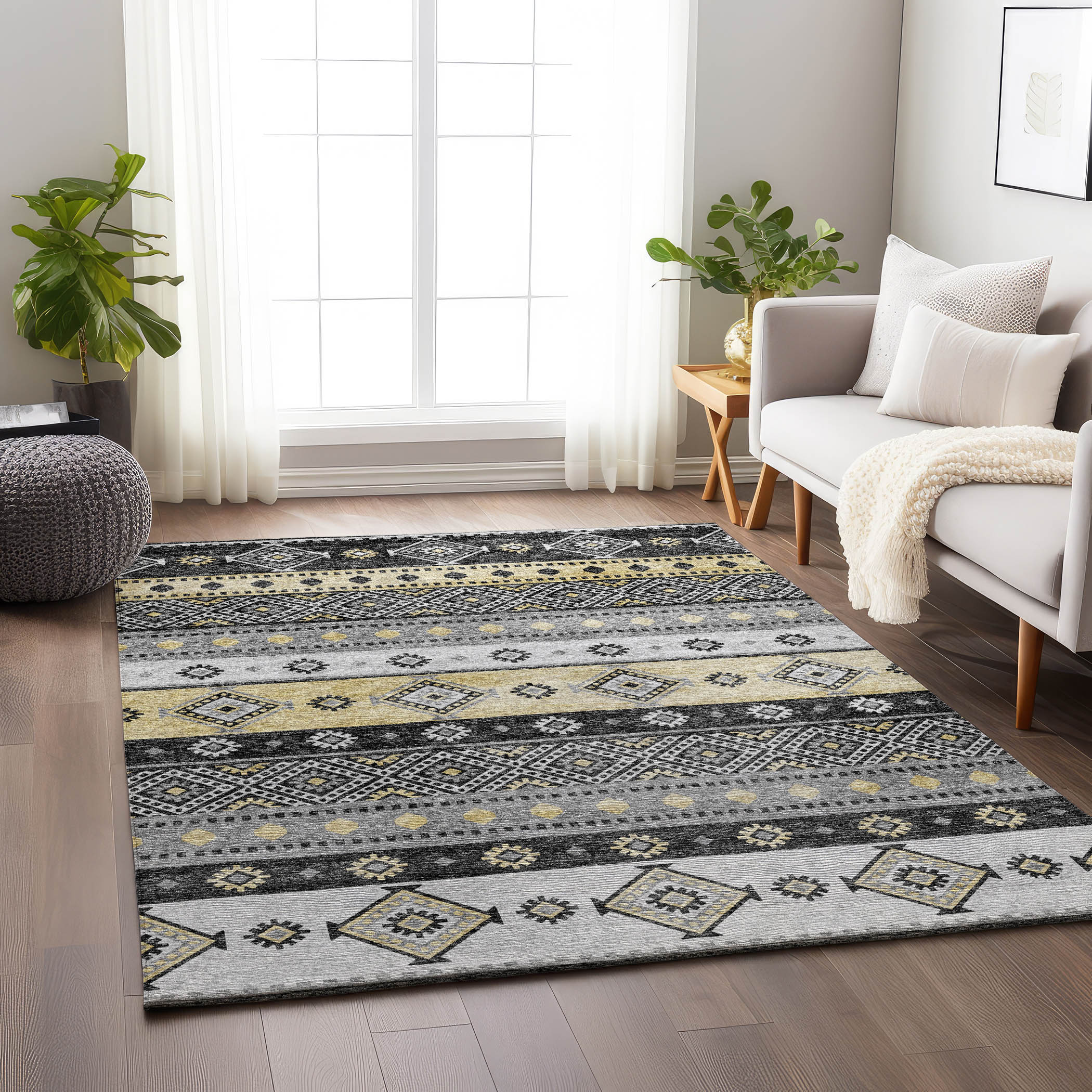 Addison Rugs AMF118GR5X8 Mayfield AMF118GR 5 x 7 (ft) Loomed Polyester Gray Rectangular Indoor Geometric Machine washable Area rug