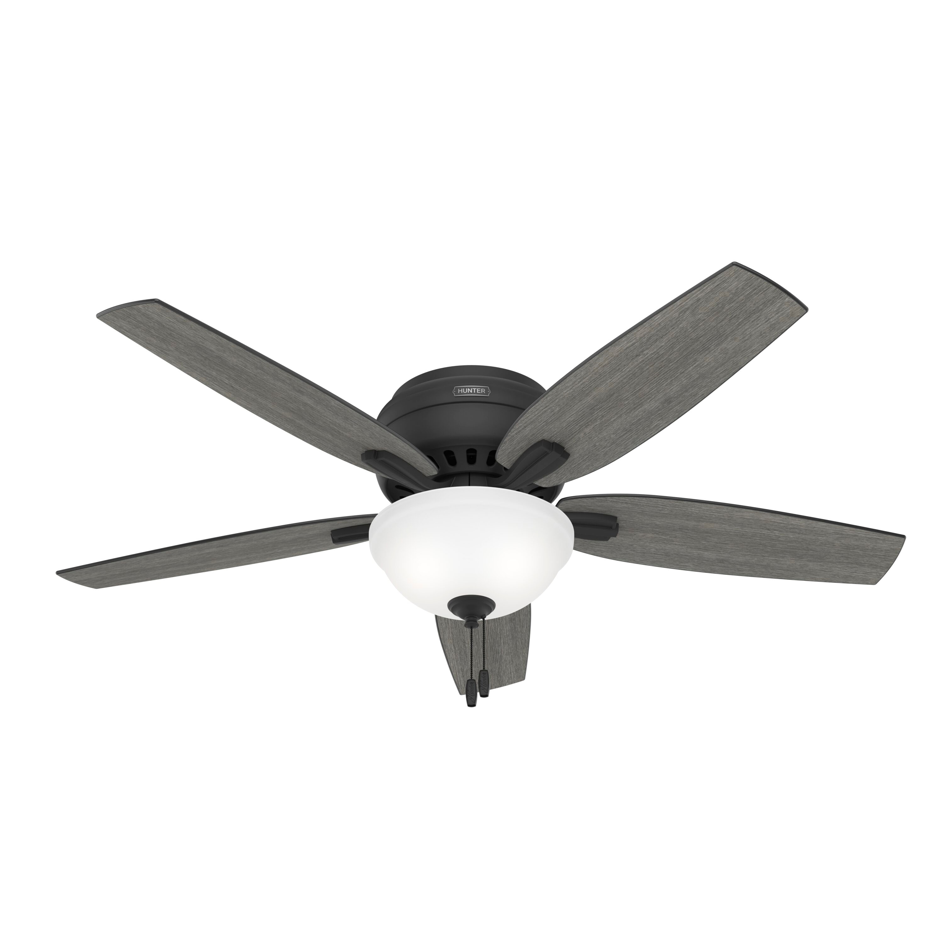 Hunter 52396 Newsome 52-in Flush Mount Matte Black with Dark Gray Oak Blades Ceiling Fan With Light ( 5 -Blade )