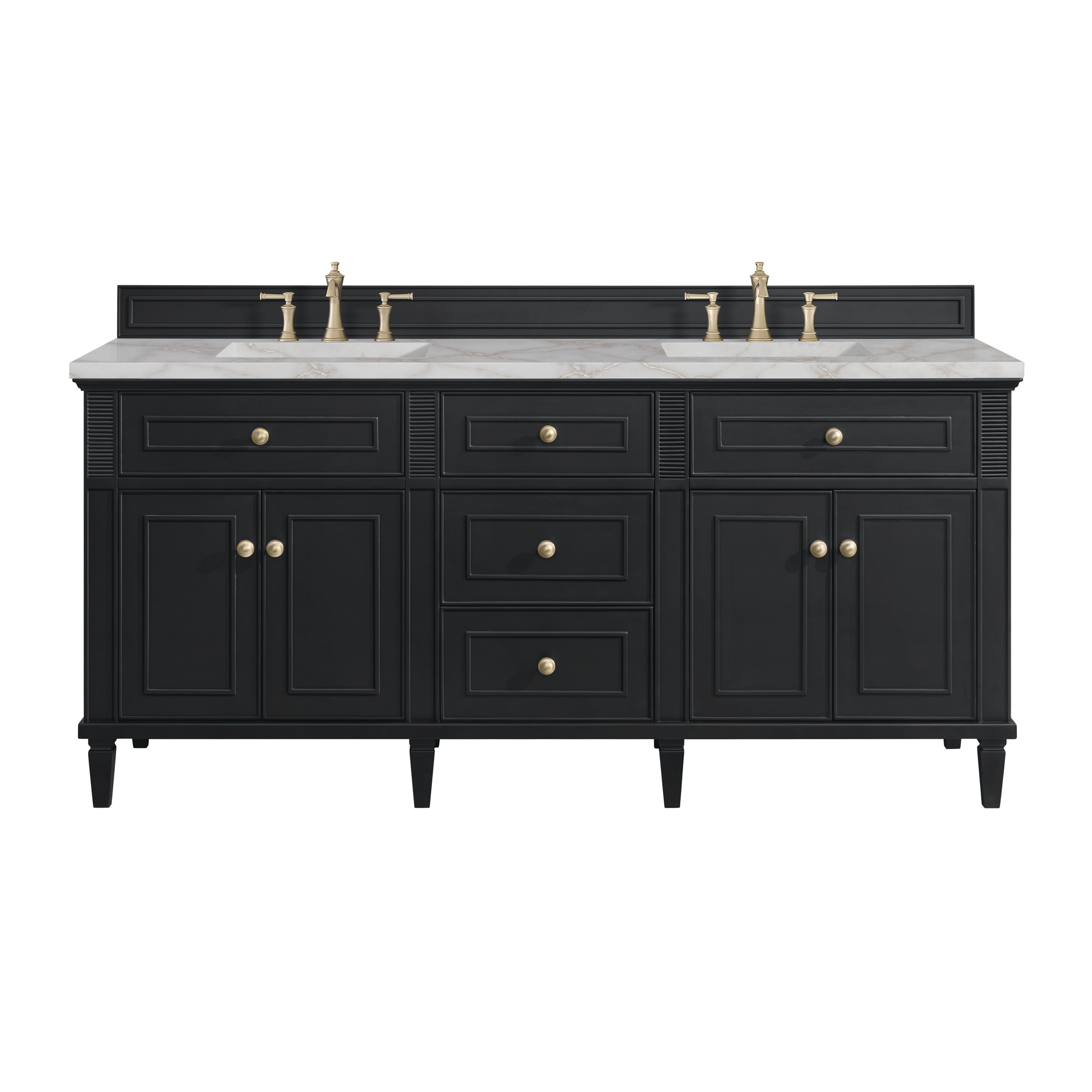 James Martin Vanities 424-V72-BKO-3VSL Lorelai 72-in Black Onyx Undermount Double Sink Bathroom Vanity with Victorian Silver Quartz Top