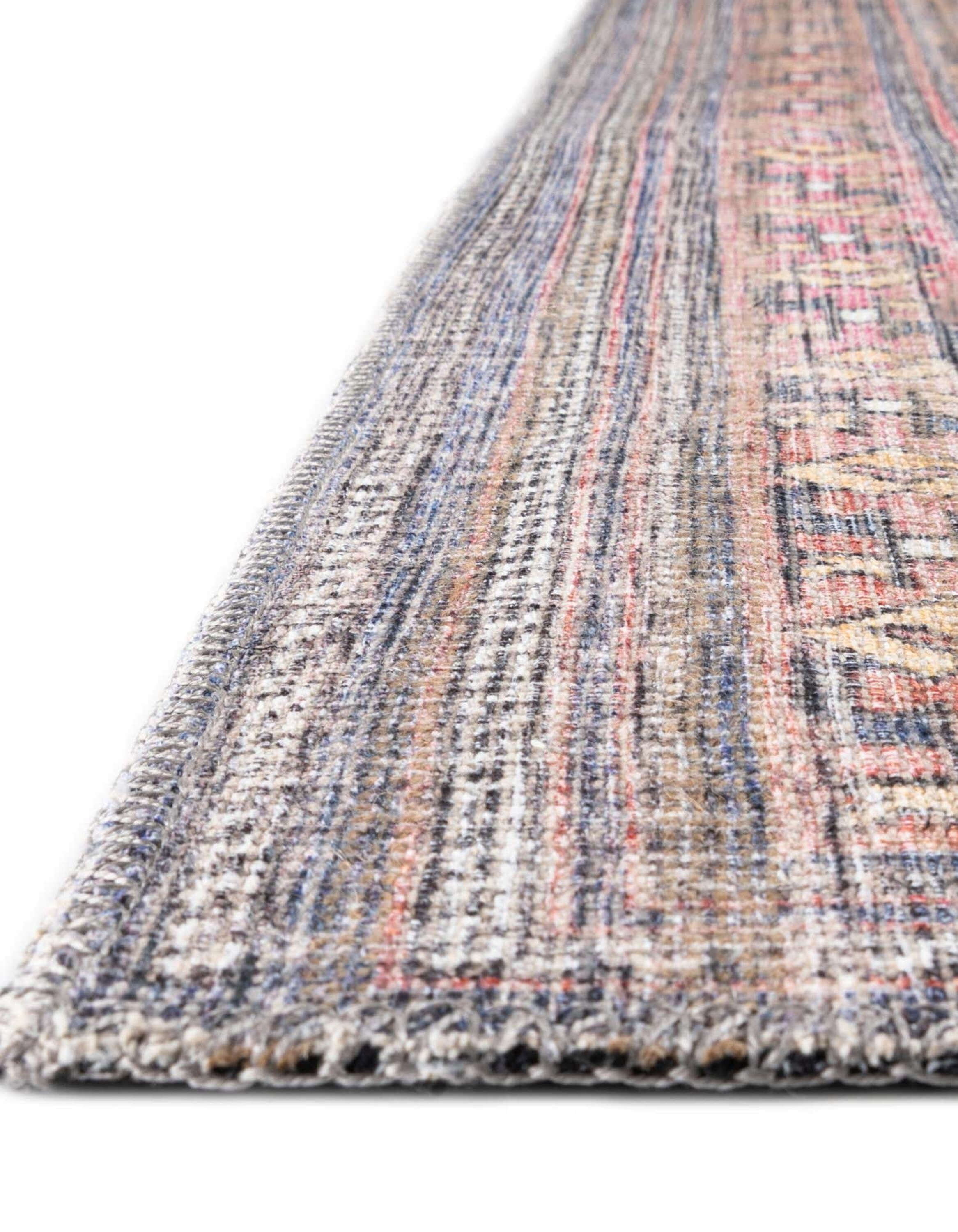 Blue Square Flat Woven Reversible Washable Area Rug
