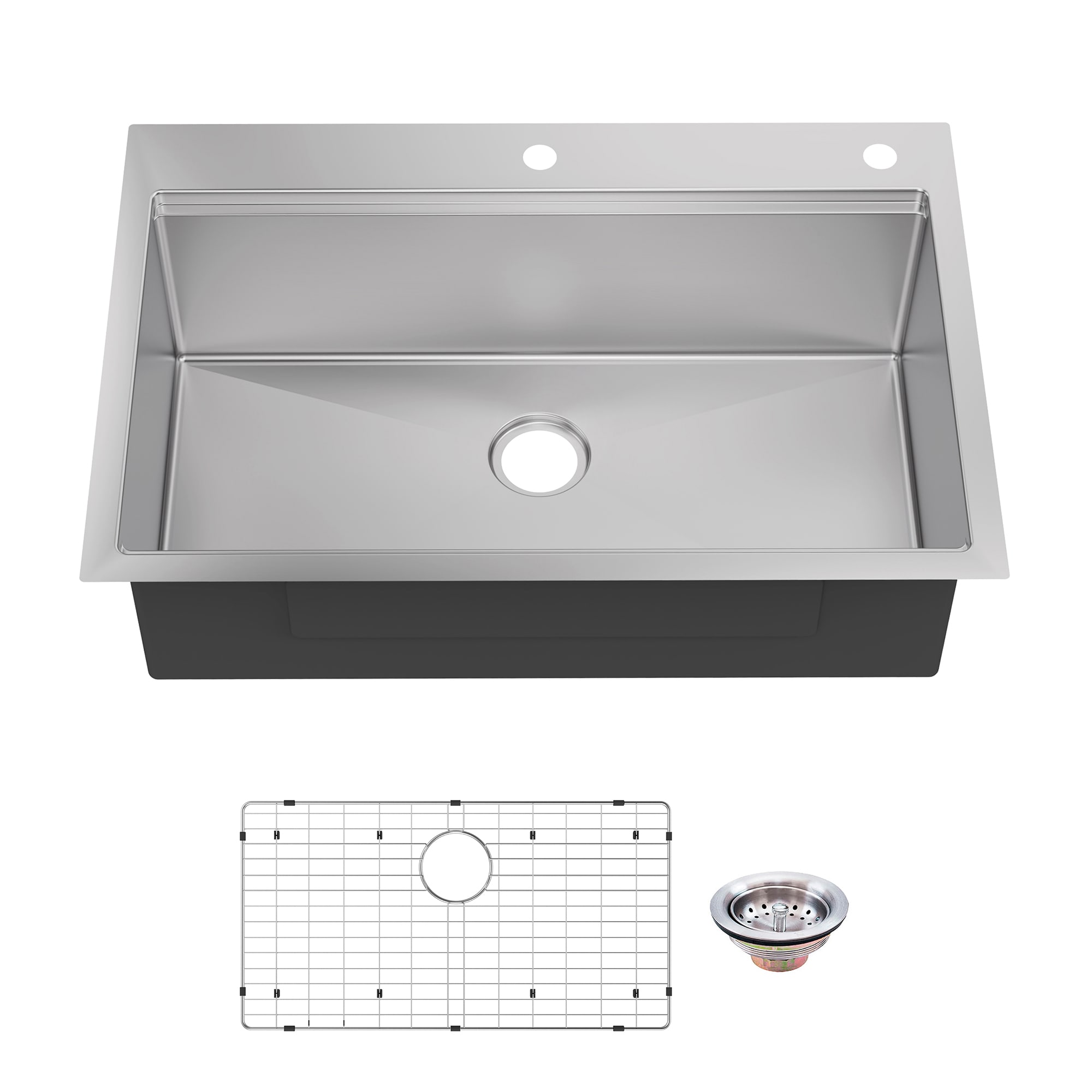 【R22603】Unlimited allen + roth Drop-in 33-in x 22-in Stainless steel Single bowl 16