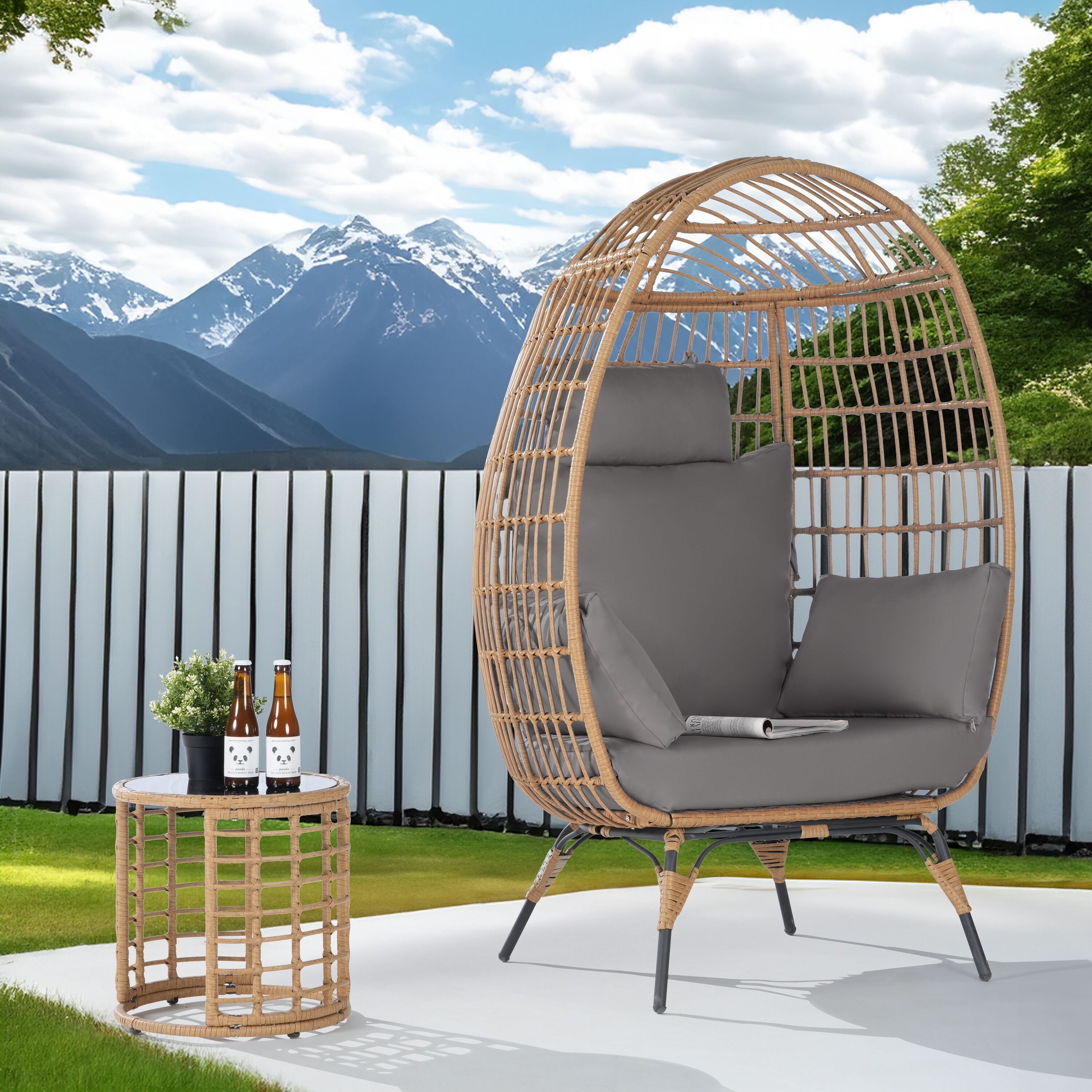SANSTAR L-RJDC58Y-BB Patio Chairs 2 -Piece Wicker Patio Conversation Set with Gray 220gsm Polyester Cushions