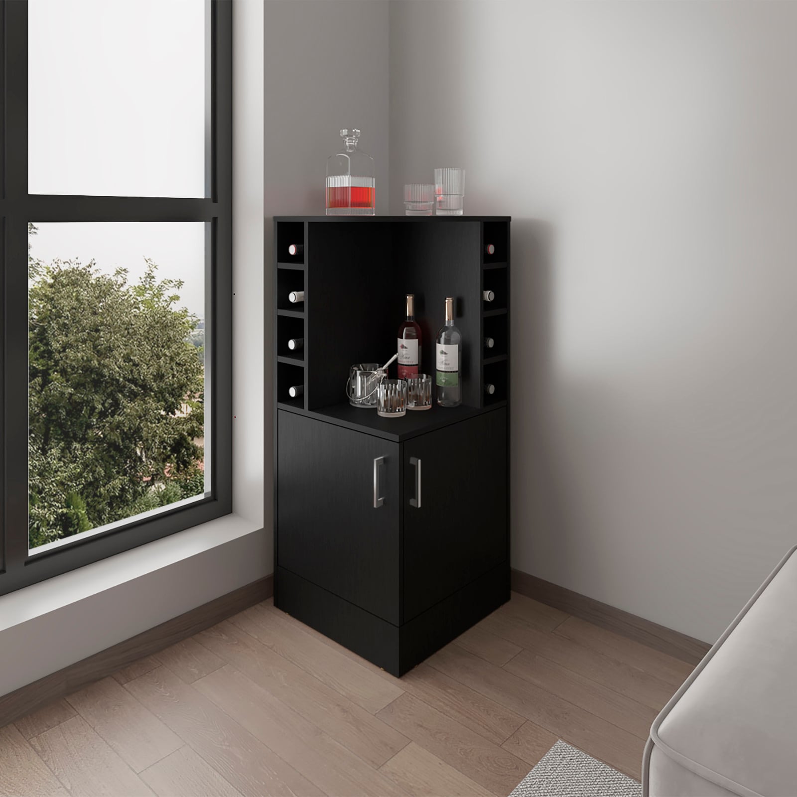 CHITA Modern Bar Cabinet with 2 Doors for Dining Room Kitchen and Home Entertaining for Wine Storage and Home Entertaining Black