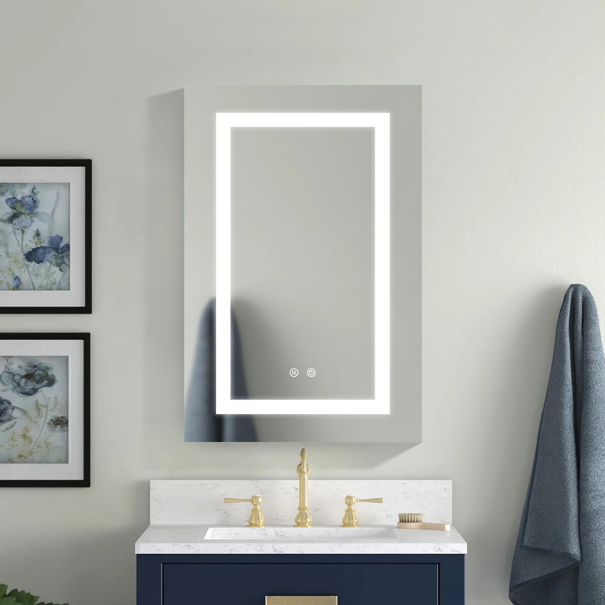 WELLFOR W3 Dimmable Mirrored LED Bathroom Medicine Cabinet 20-in x 30 ...