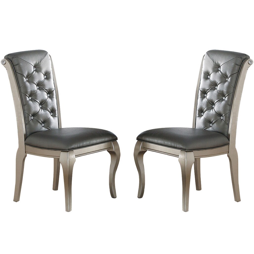 Simple Relax SR011540 Dining Chairs With Button Tufted Back Antique Silver, Set of 2