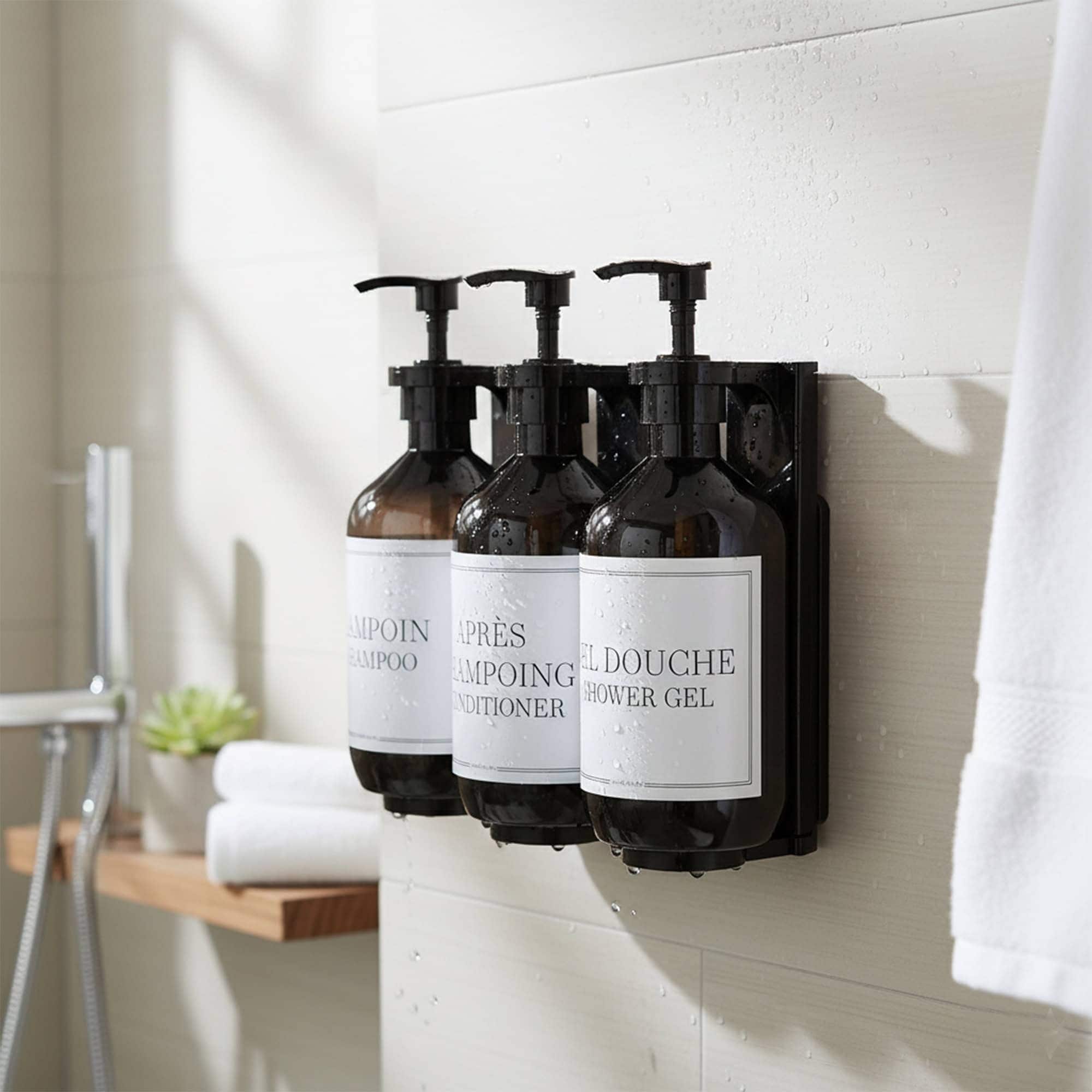 EVIDECO FRENCH HOME GOODS 17-fl oz Set of 3 Black Wall-Mounted Shower Dispensers