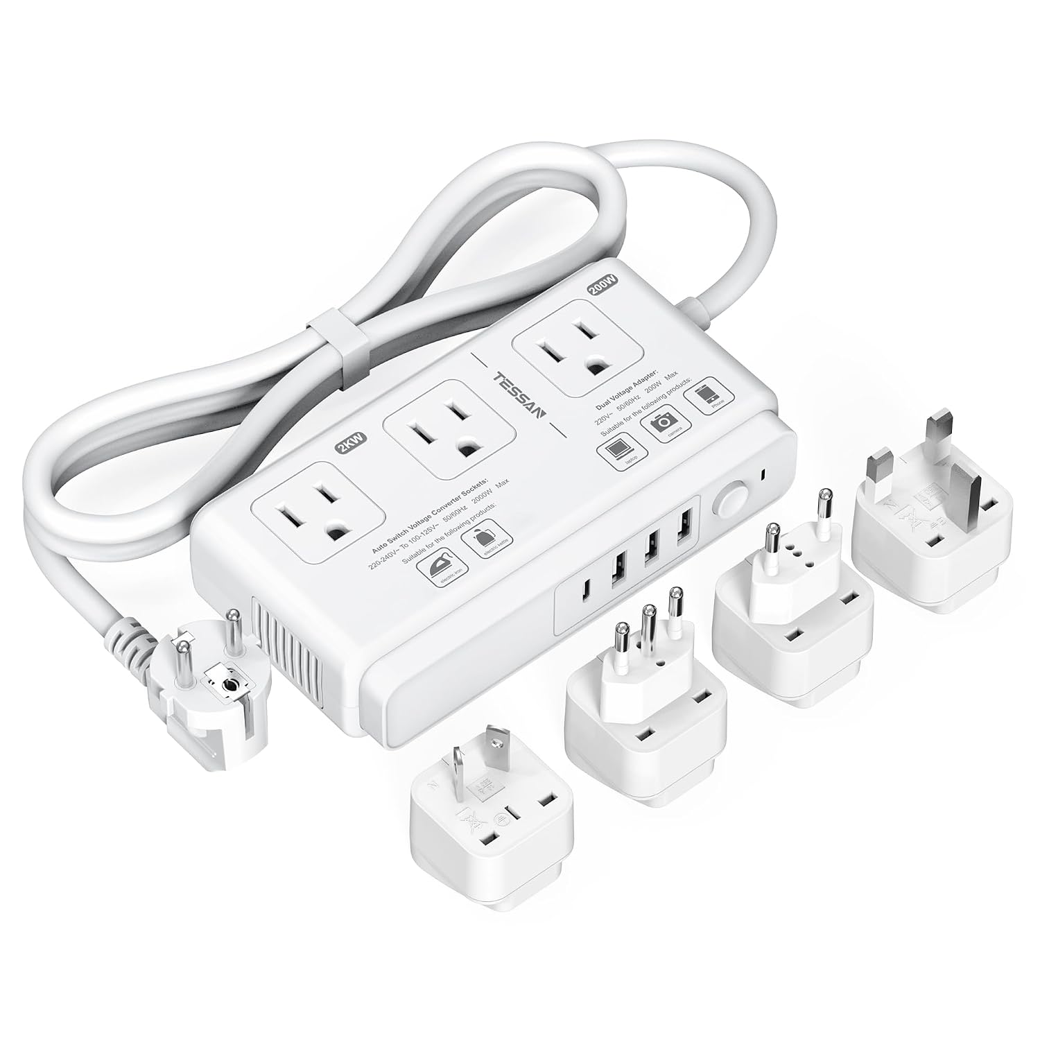LENCENT - 220V to 110V Step Down Voltage Converter Travel Adapter with 3 AC Outlets 4 USB Ports 1...