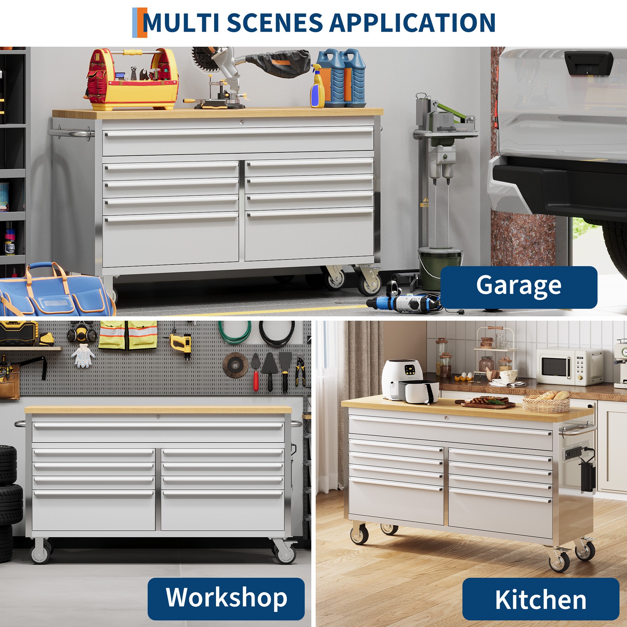 IdealHouse 61 inch Tool Chest with Wheels Garage Workbench with 9 ...