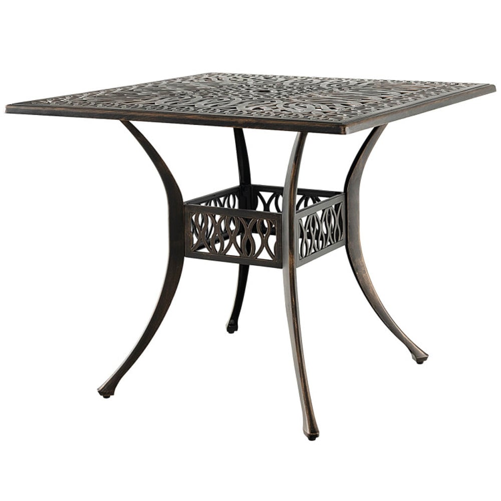 Boyel Living 35.4 in. Aluminum Patio Square Dining Table with Umbrella Hole-Bronze