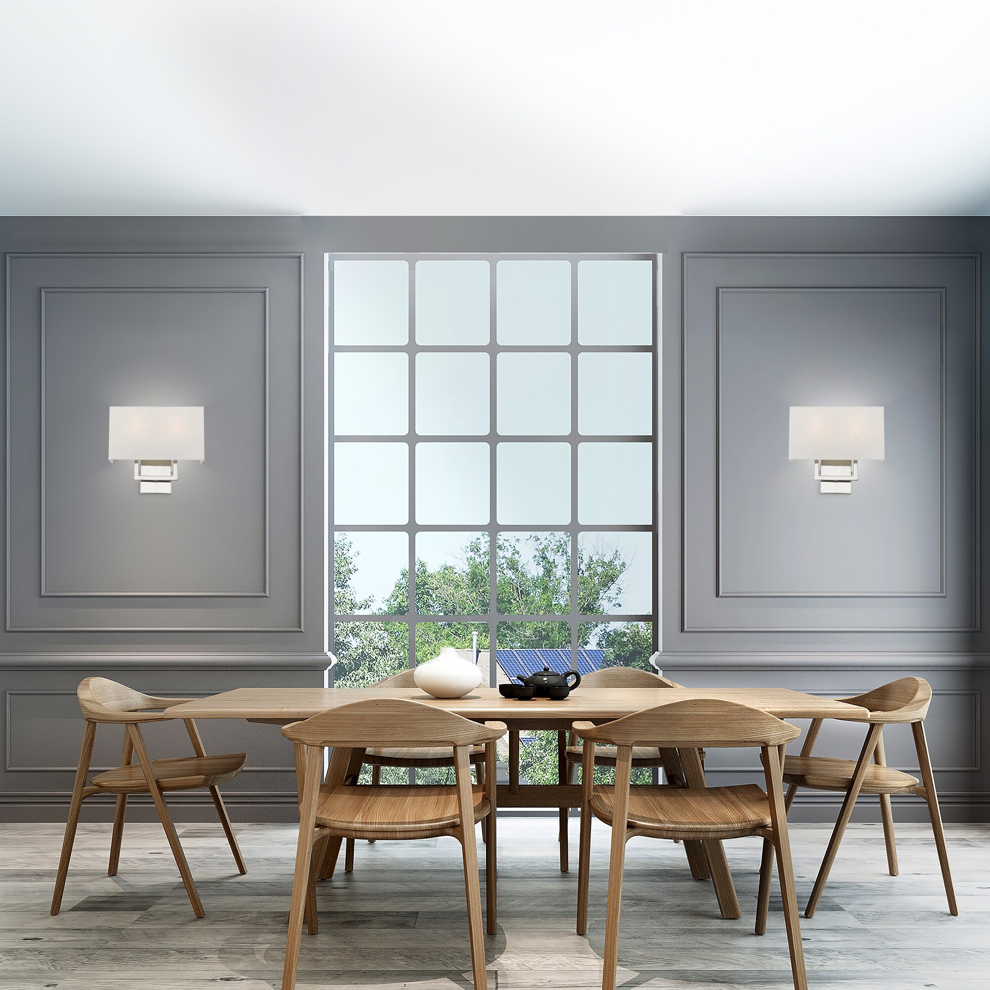 Brushed Nickel 2-Light Wall Sconce with Fabric Shade