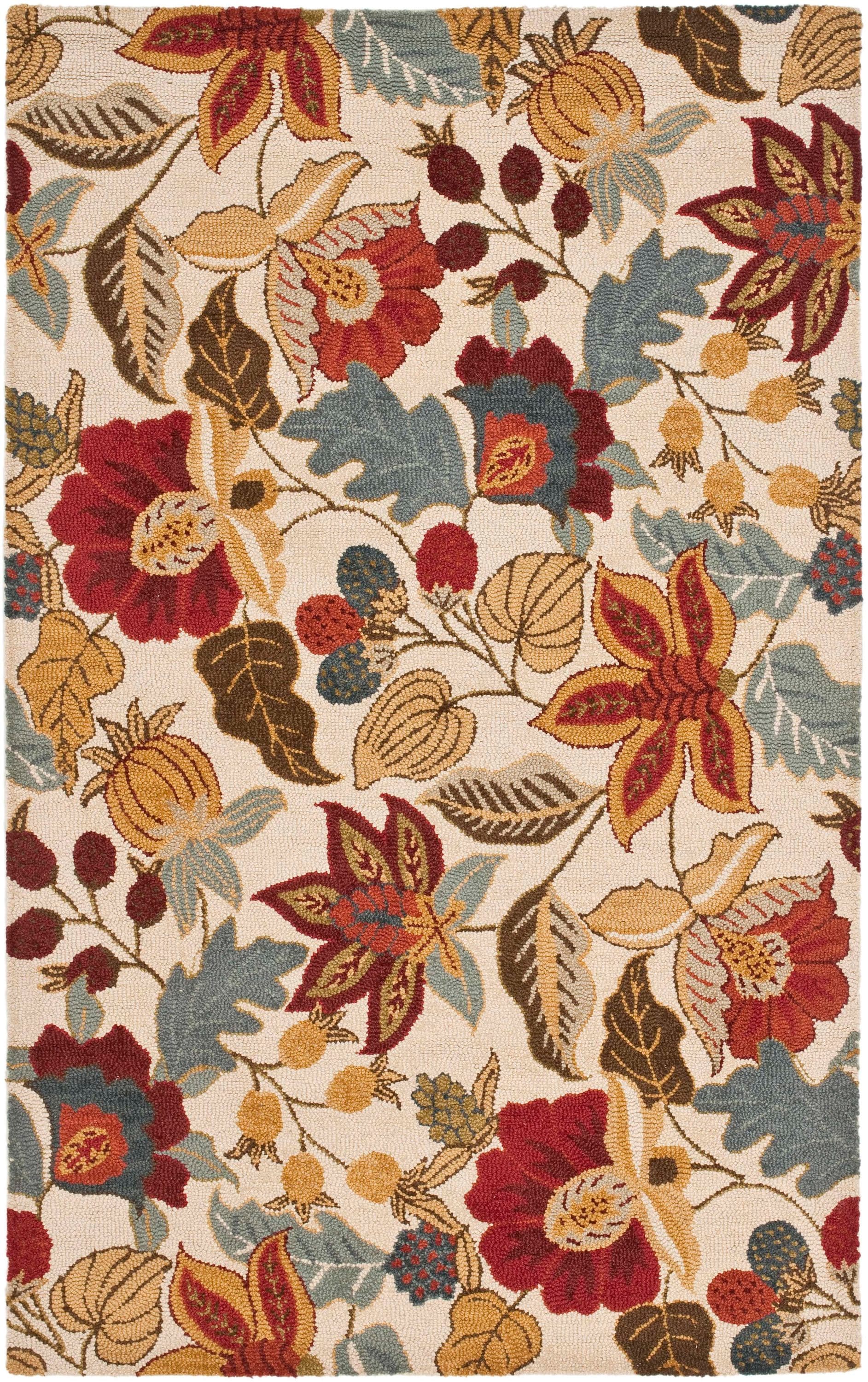 Safavieh BLM863B-6 Blossom Christiana 6 x 9 (ft) Hooked Wool Ivory/Multi Rectangular Indoor Floral/Botanical Farmhouse/Cottage Area rug