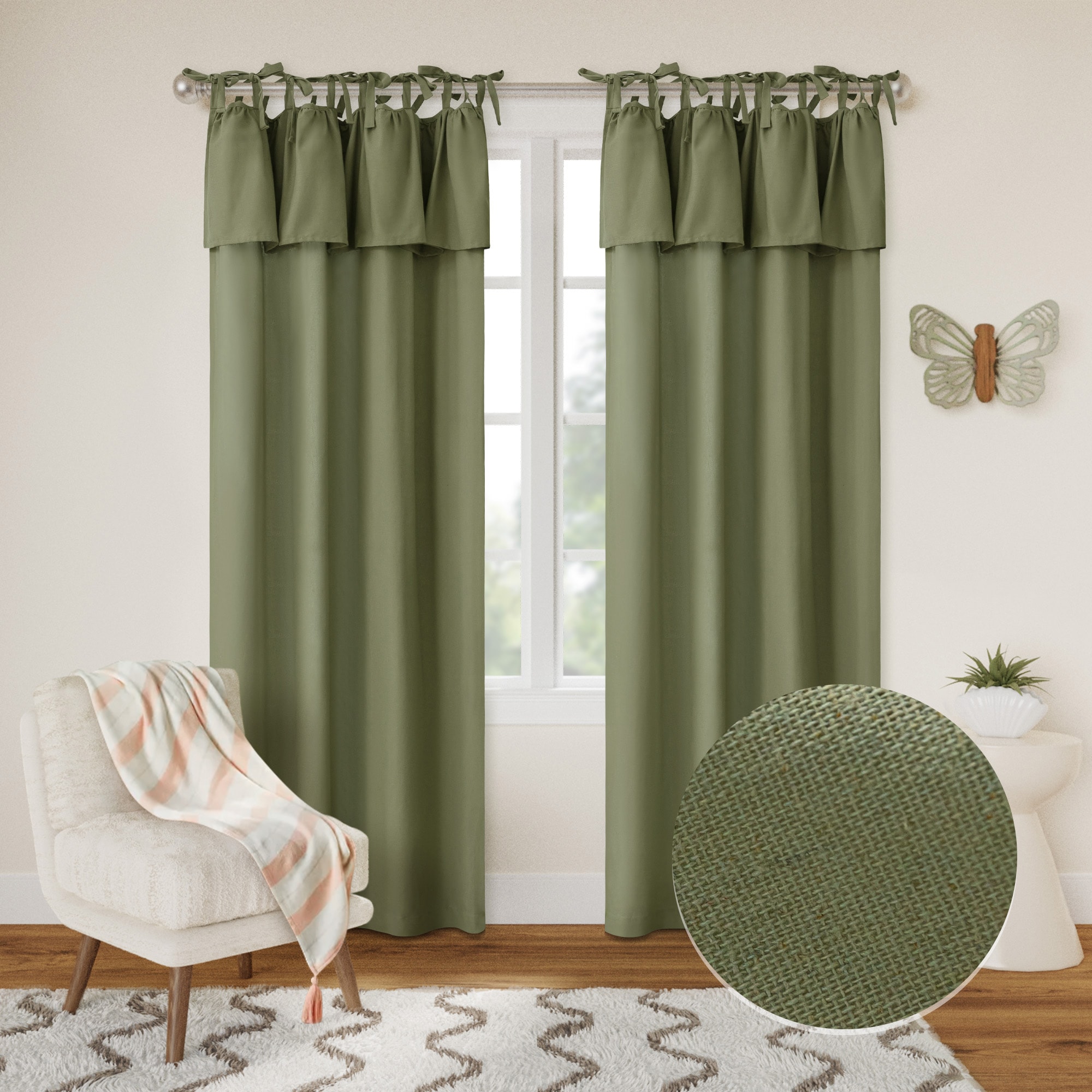 Awesome Home 52-in W x 84-in L Olive Recycled Cotton Blend Ruffle Tie Top Pair