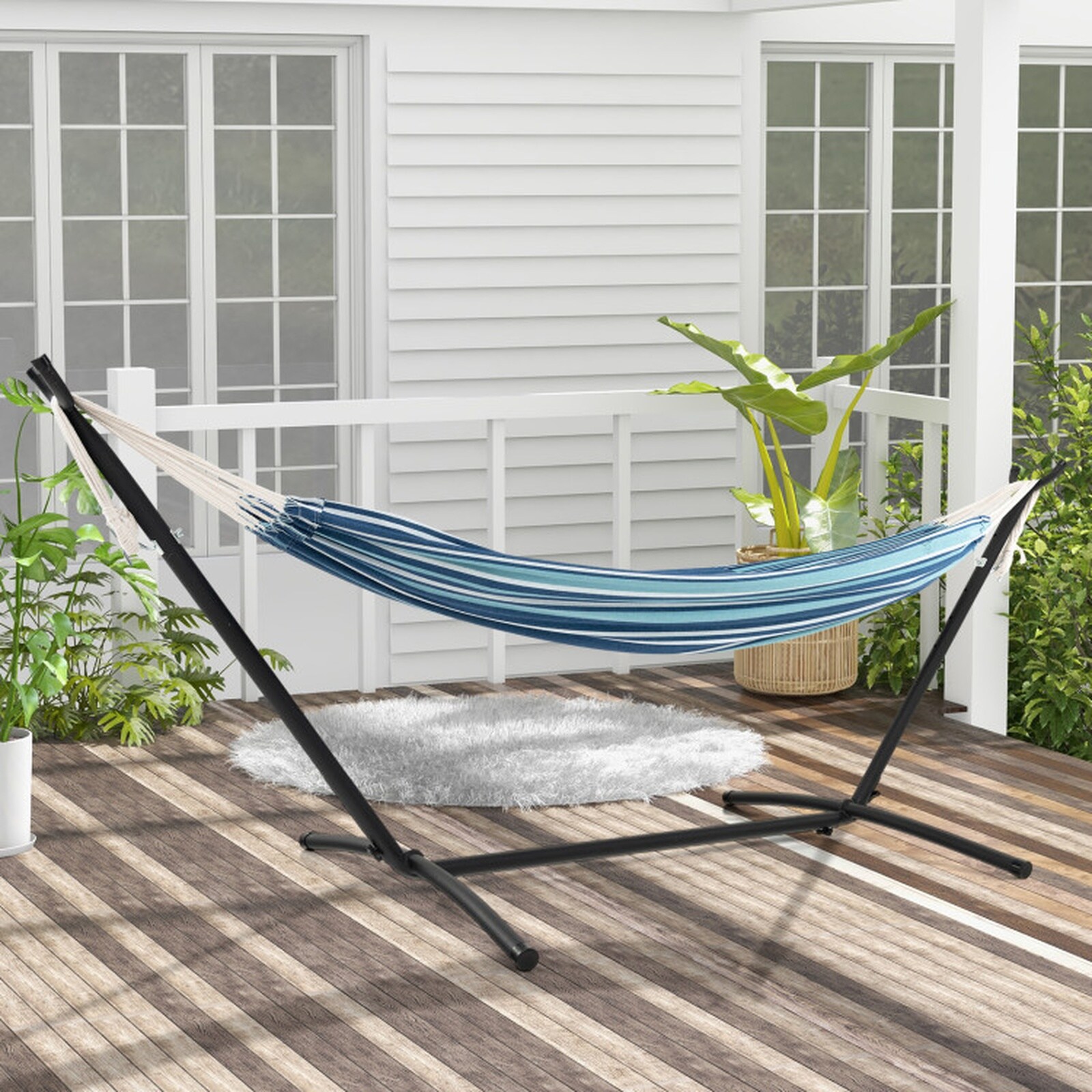 SUGIFT 115-in Portable 2-Person Double Hammock with Metal Stand Poly ...