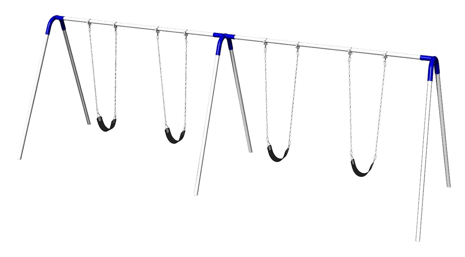 UltraPlay PBP-8-2S-BLU Double bay bipod swing set includes 4 strap seats and has blue yokes with galvanized frame Commercial/Residential Metal Swing set with 4 Swings