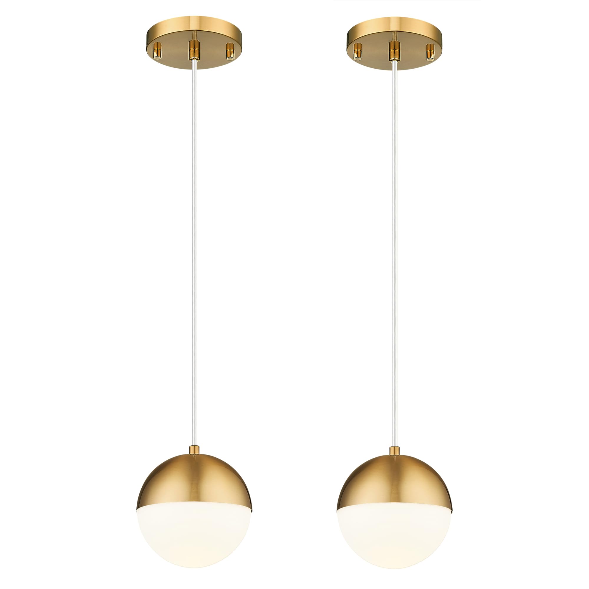 Aoibox  Mid Century Brushed Gold Pendant Lights with White Globe Glass Shade 50 in Adjustable Cord 2 Pack